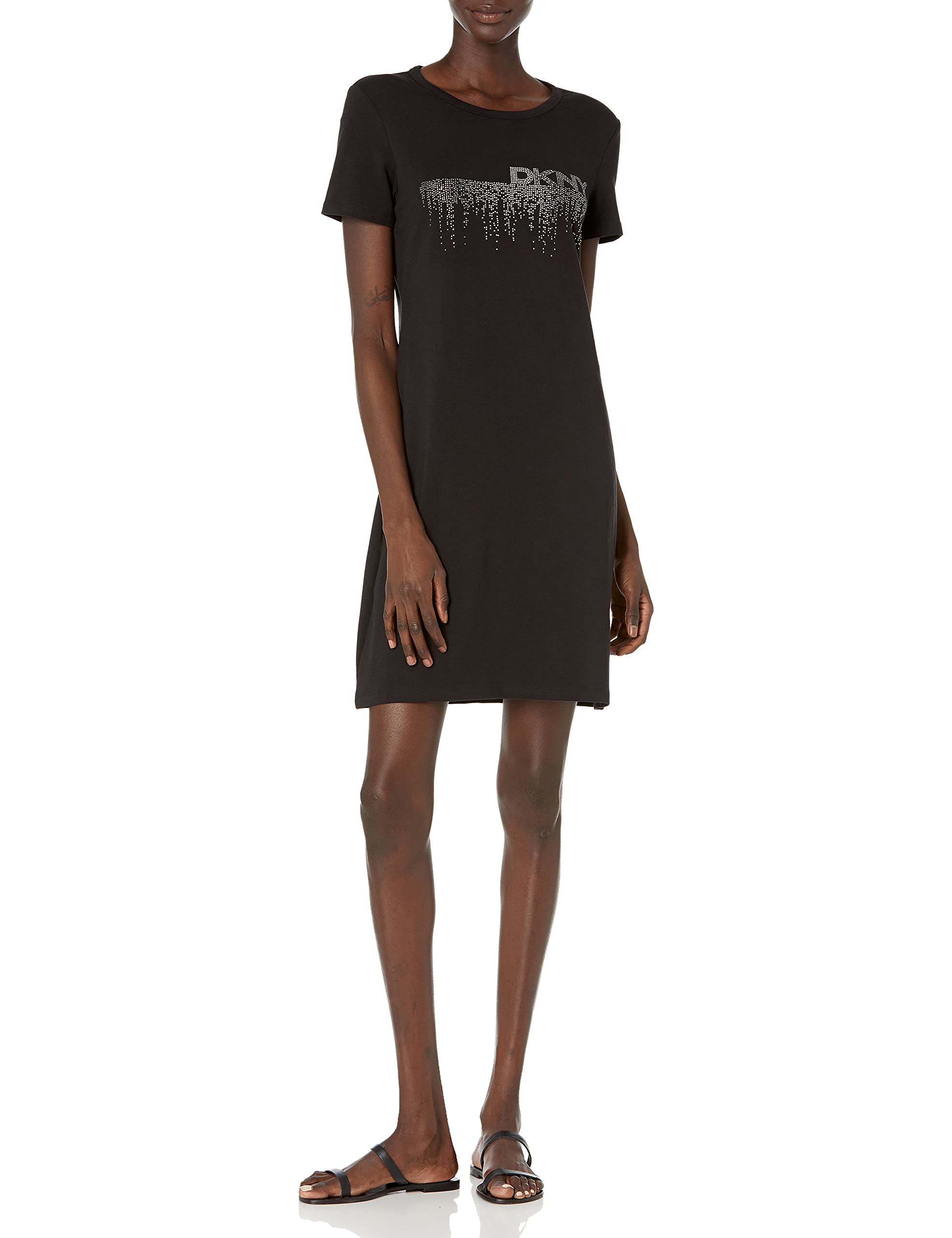 DKNY Women's T-Shirt Dress - Casual Short Sleeve Cotton Blend Shift Dress for Everyday Wear, Work & Weekend Outfits