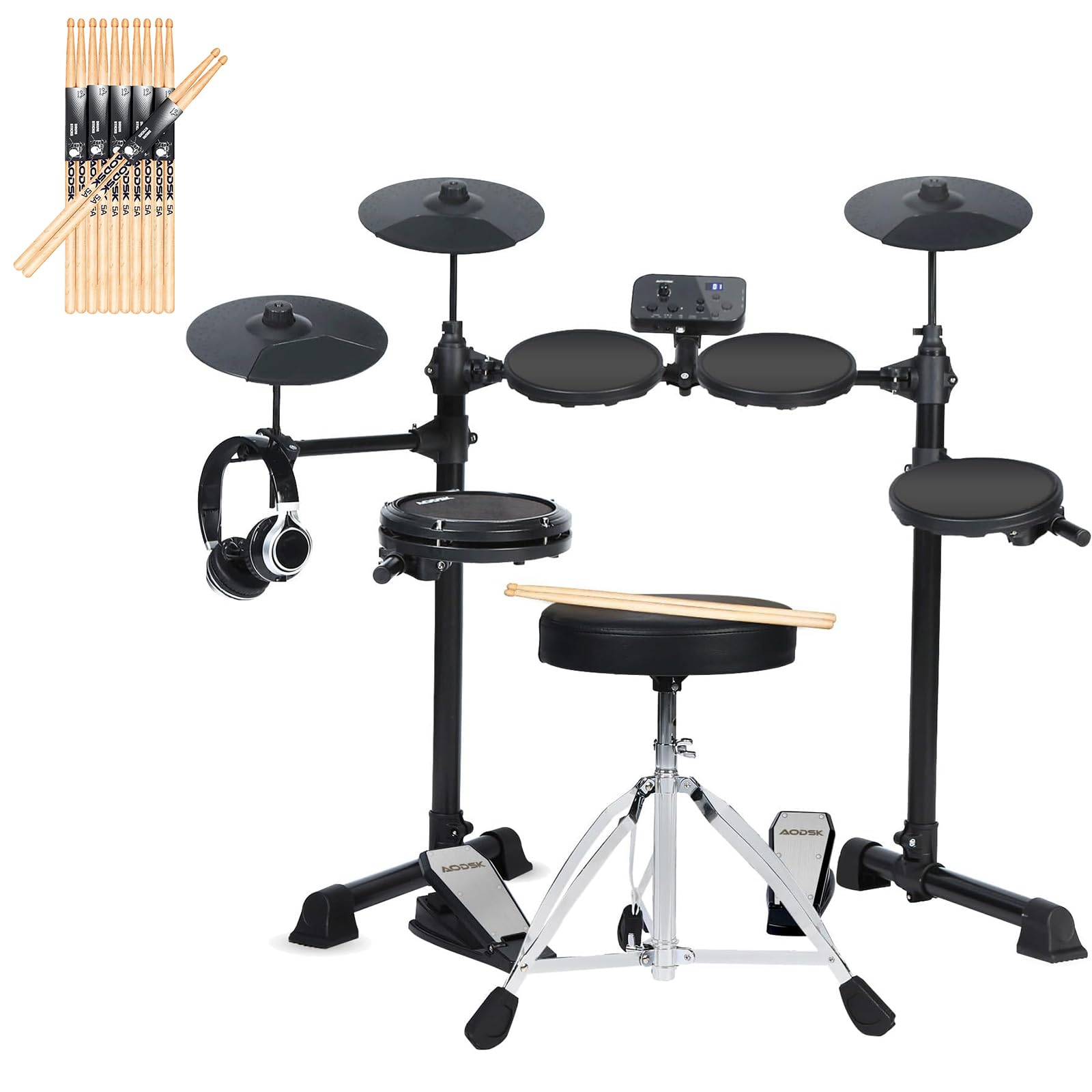 AODSK Electronic Drum Set for Kids & Beginners - 150 Sounds, Includes 5A Classic Maple Wood Drum Sticks (6 Pairs) - Perfect for Home Practice, Music Lessons & Gift Giving