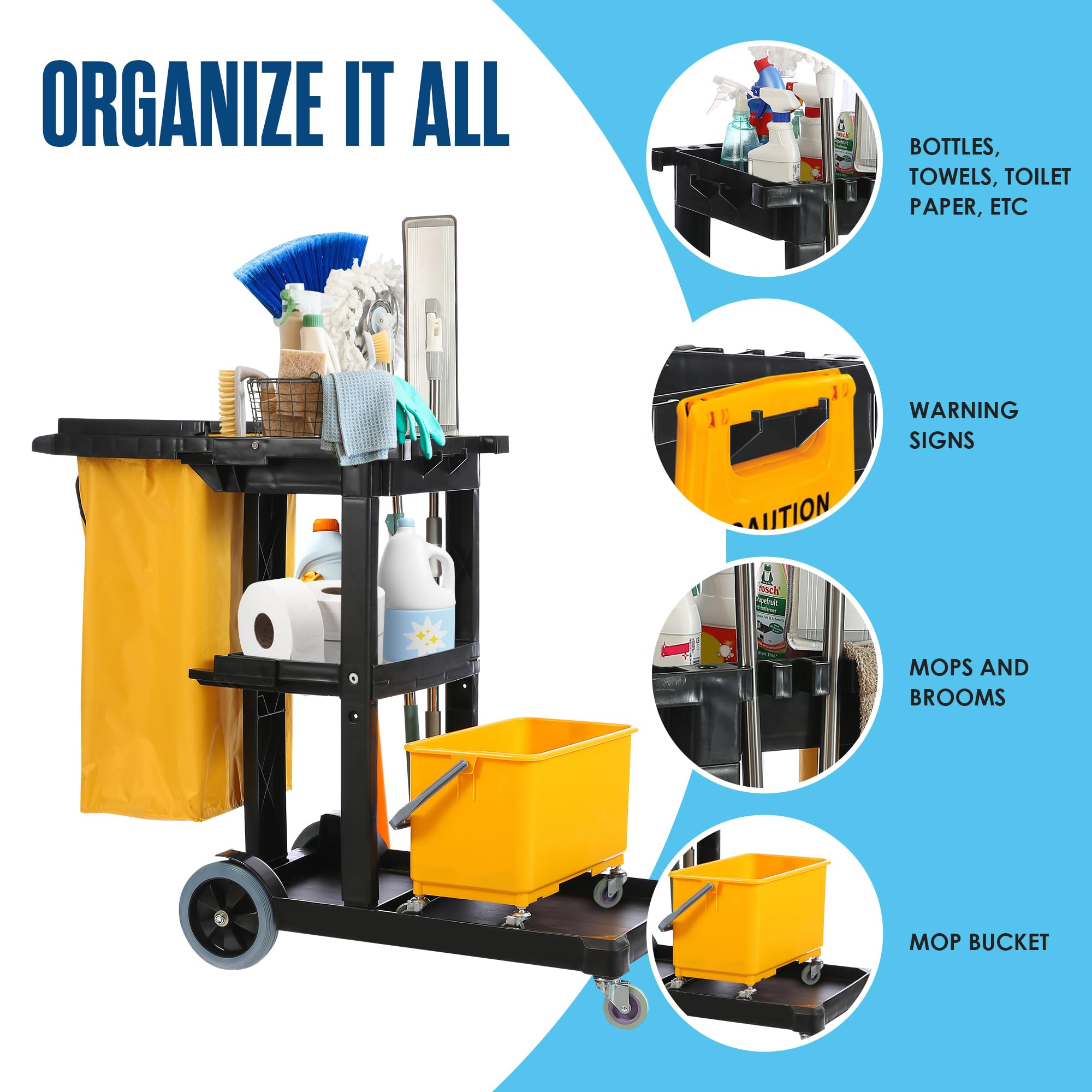 **Heavy-Duty Commercial Cleaning Cart with Wheels - 440 LB Capacity for Janitorial, Housekeeping & Maintenance Supplies - Ideal for Hotels, Schools & Offices**