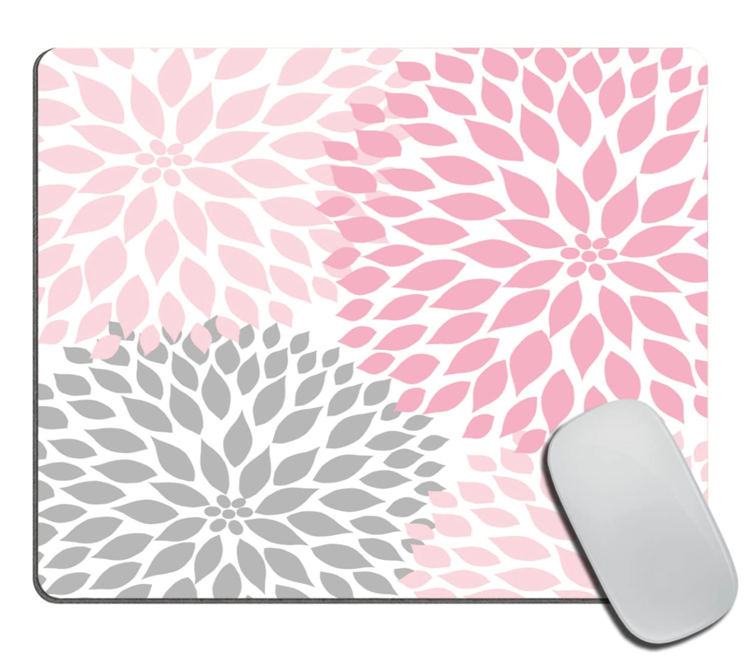 Custom Pink and Grey Dahlia Floral Mouse Pad - Non-Slip Rubber Desk Mat for Laptop & PC, 9.5