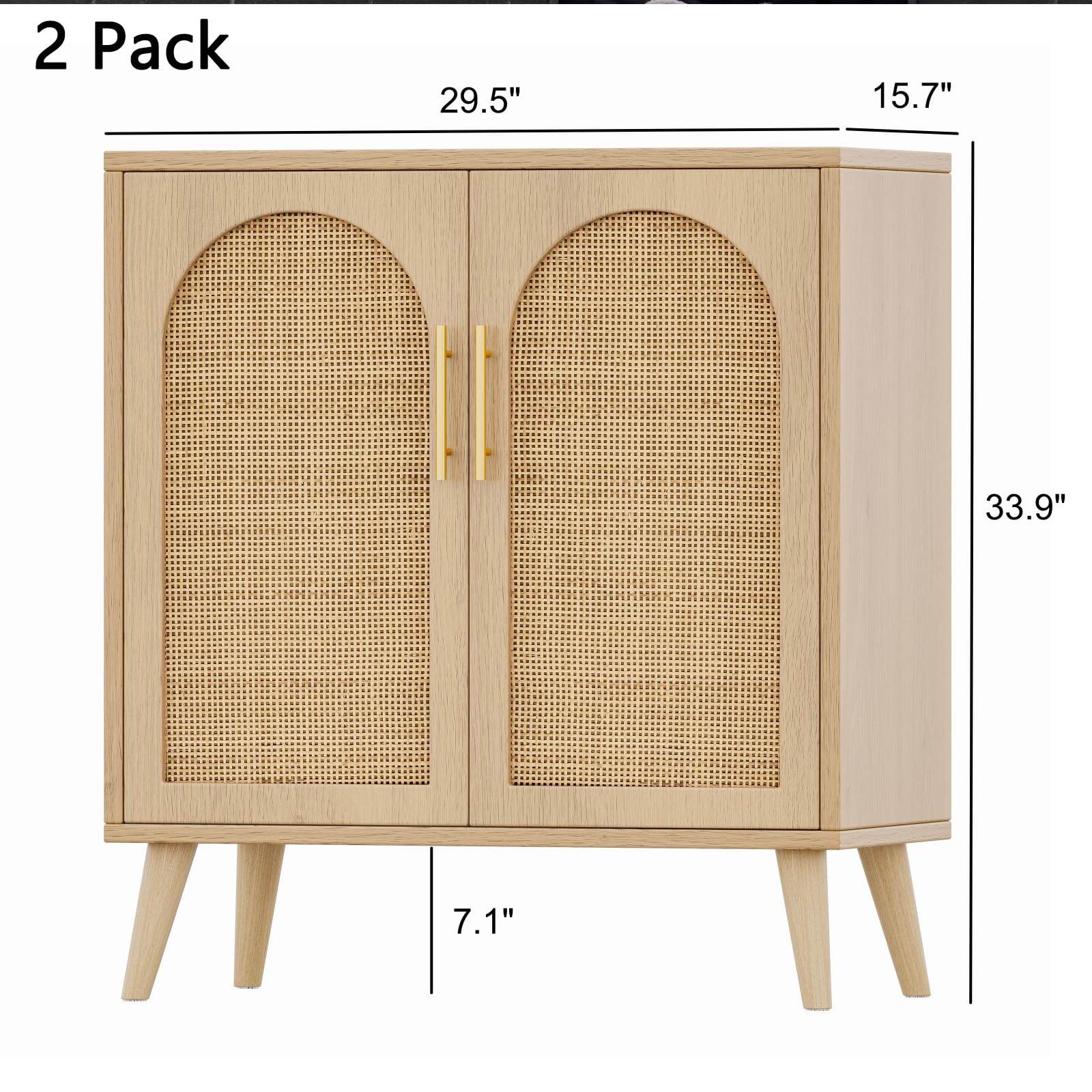 Rovaurx Set of 2 Rattan Storage Cabinets with Doors - Modern Accent Bathroom & Living Room Floor Cabinet, Sideboard Buffet for Entryway, Dining Room & Kitchen - Natural BMGZ108M02 | Perfect for Home Organization & Stylish Decor