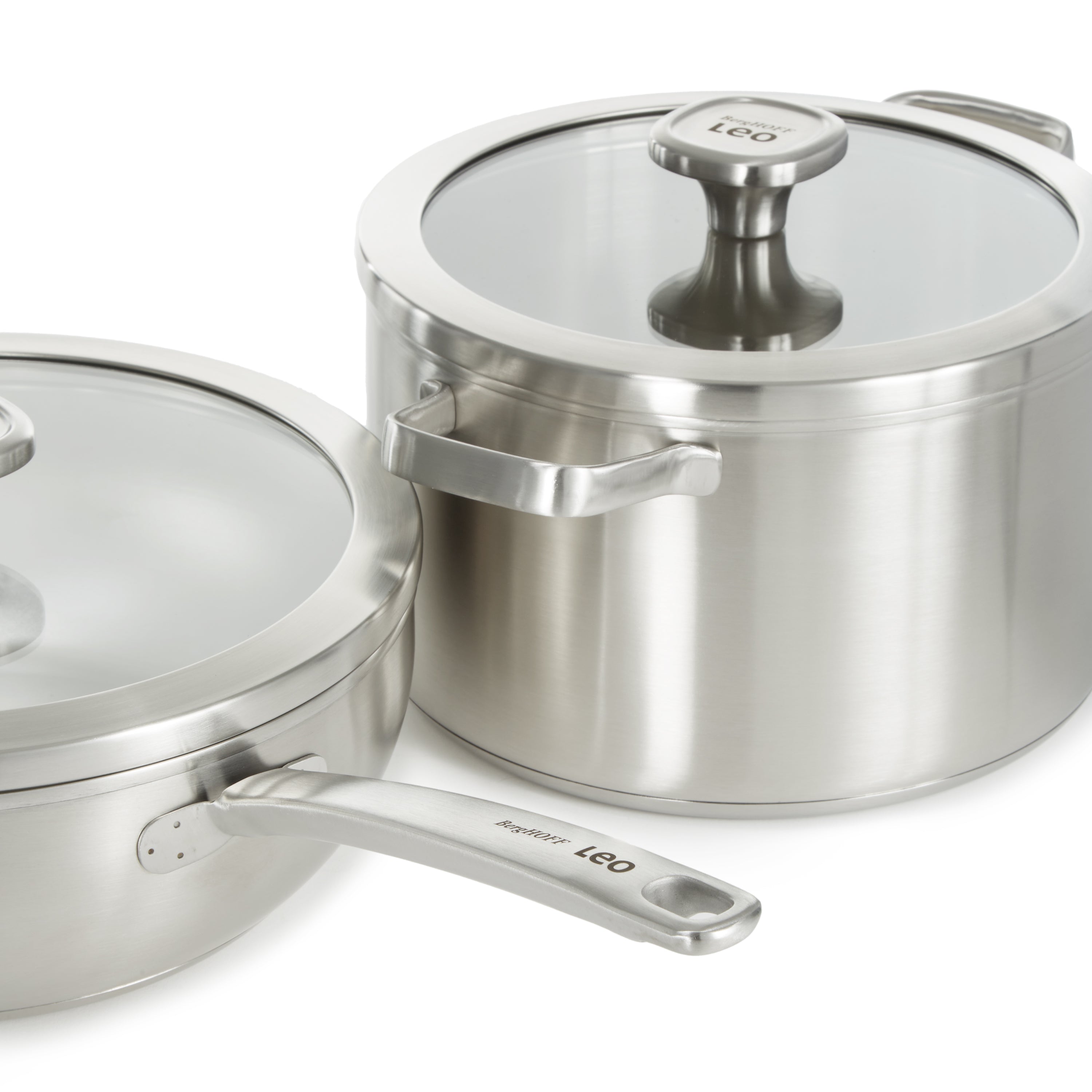 BergHOFF Leo Graphite 4-Piece Cookware Set with Glass Lids | Recycled 18/10 Stainless Steel Pots & Pans | Non-Stick Induction Compatible for Everyday Cooking & Entertaining