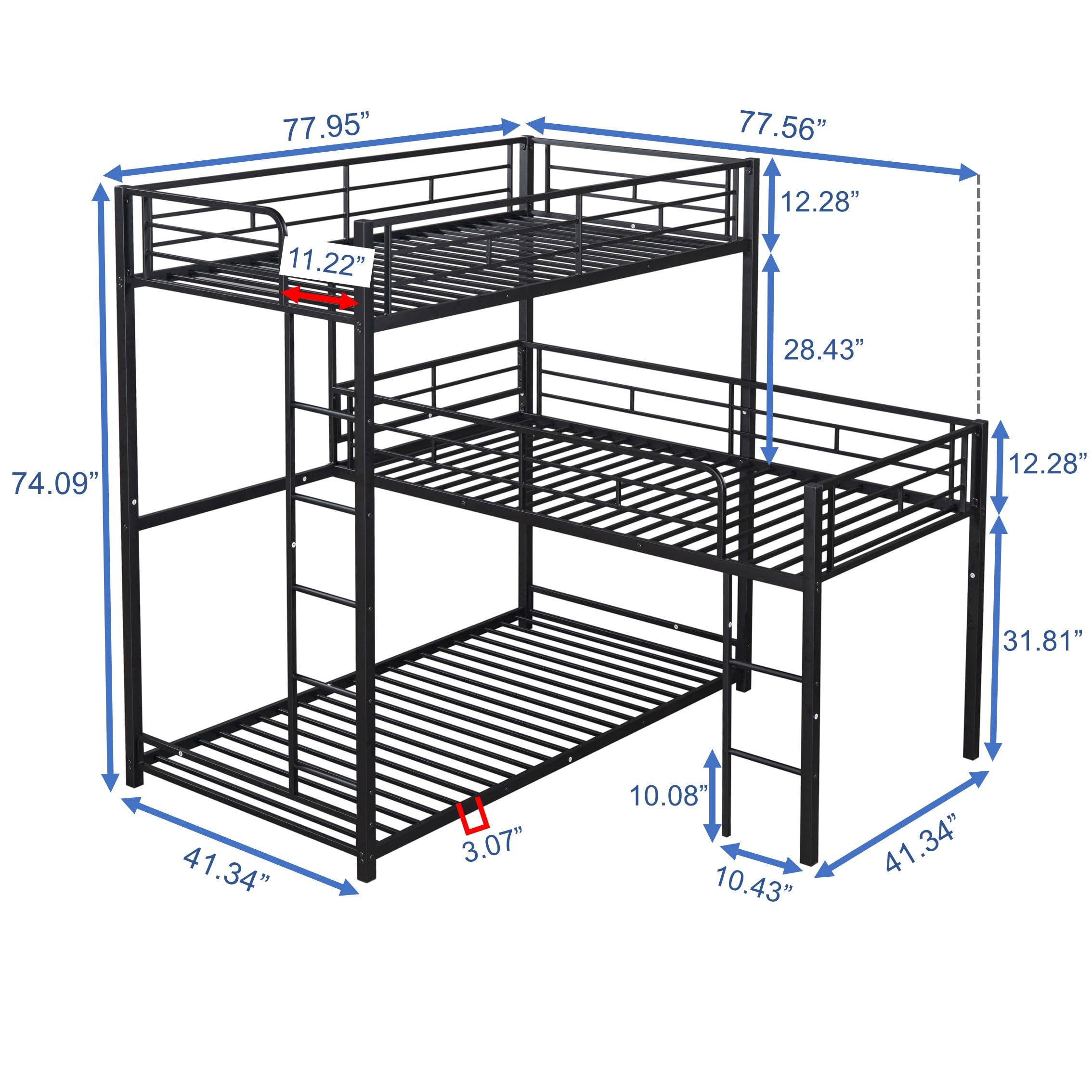 Sturdy Metal Triple Bunk Bed - Twin Over Twin Over Twin Bed Frame with Built-in Ladder & Safety Guardrails for Kids, Teens, Boys & Girls | Space-Saving Solution for Dorms, Hostels & Kids' Shared Bedrooms