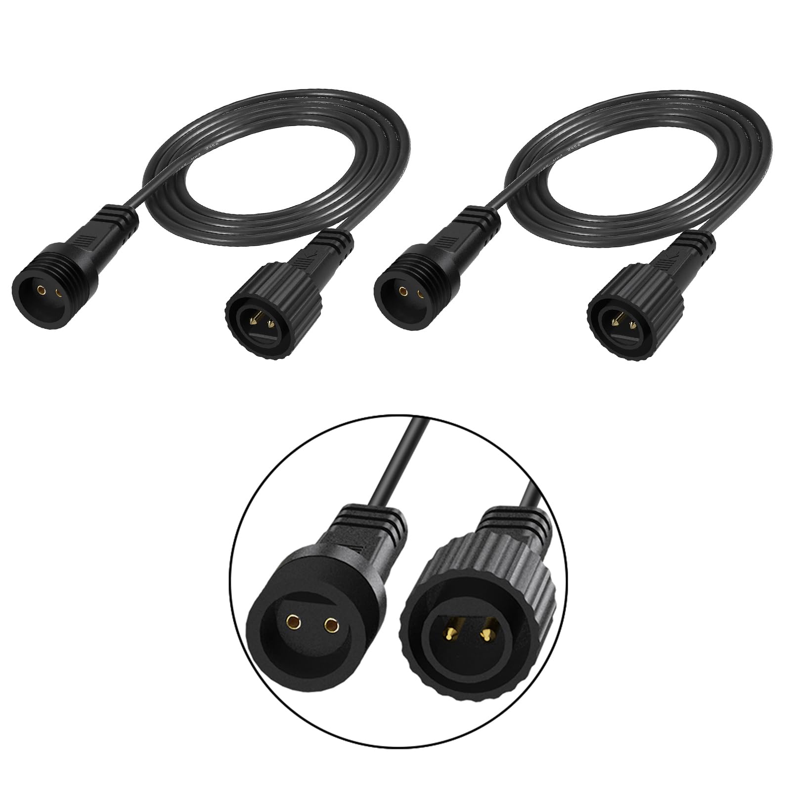 2-Pack Waterproof Outdoor Extension Cord - 6.6Ft (2M) IP68 Rated 24AWG Christmas Light Cable for Indoor/Outdoor String Lights - Perfect for Holiday Decorations, Solar Lights, and G40 Globe Lighting