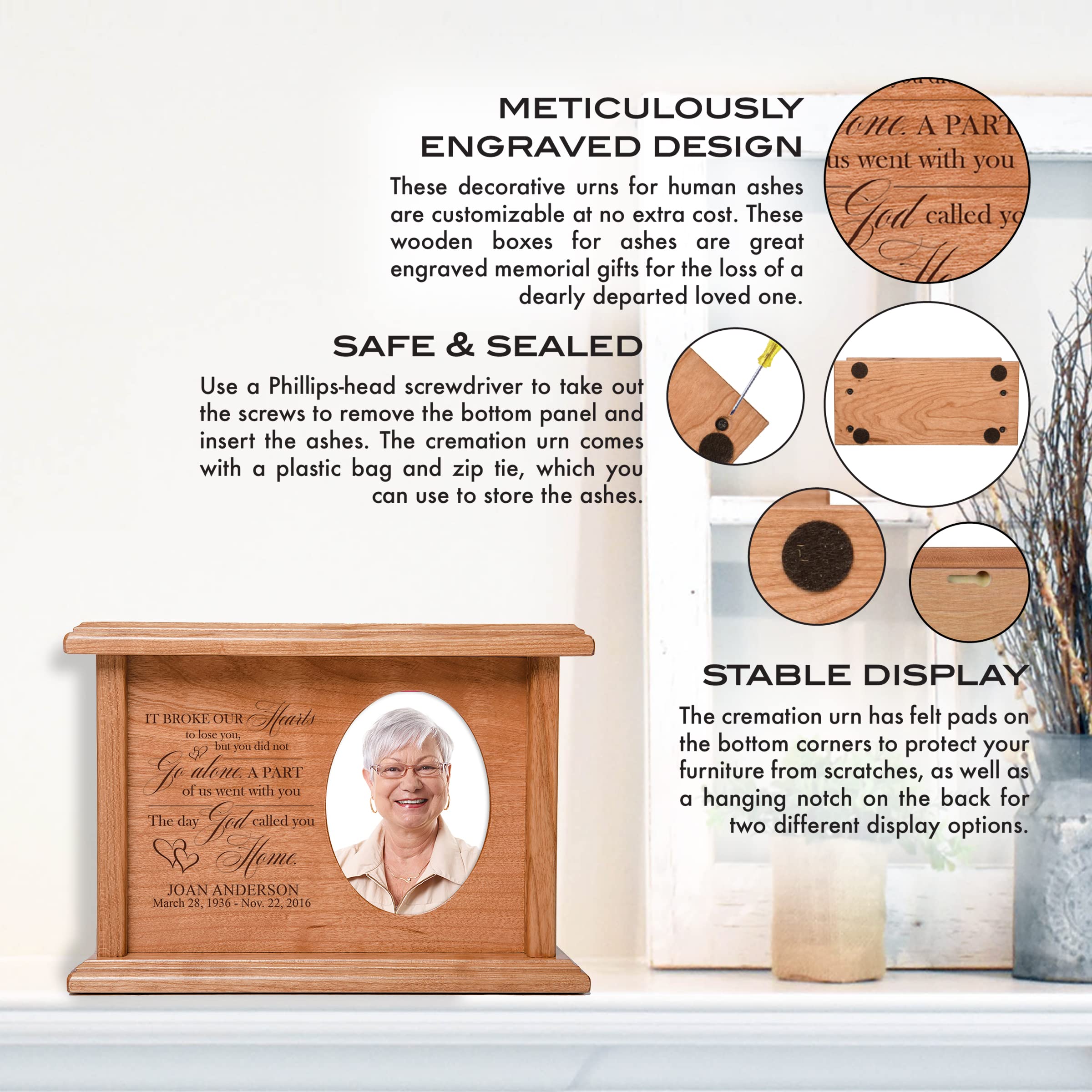 Lifesong Milestones Photo Urns for Human Ashes - Small Wooden Keepsake Urn Box for Adults, Men & Women - Personalized Memorial Gifts with Picture Frame - Perfect for Funeral, Cremation Ashes Storage & Wall Display