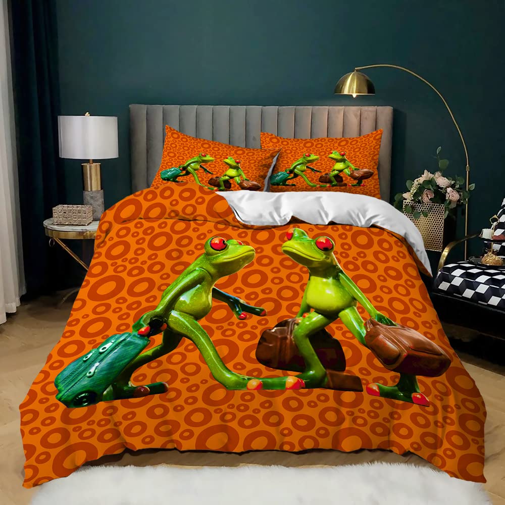 Frog Duvet Cover Set Queen Size - Cartoon Bedding for Kids & Teens - Home Decor