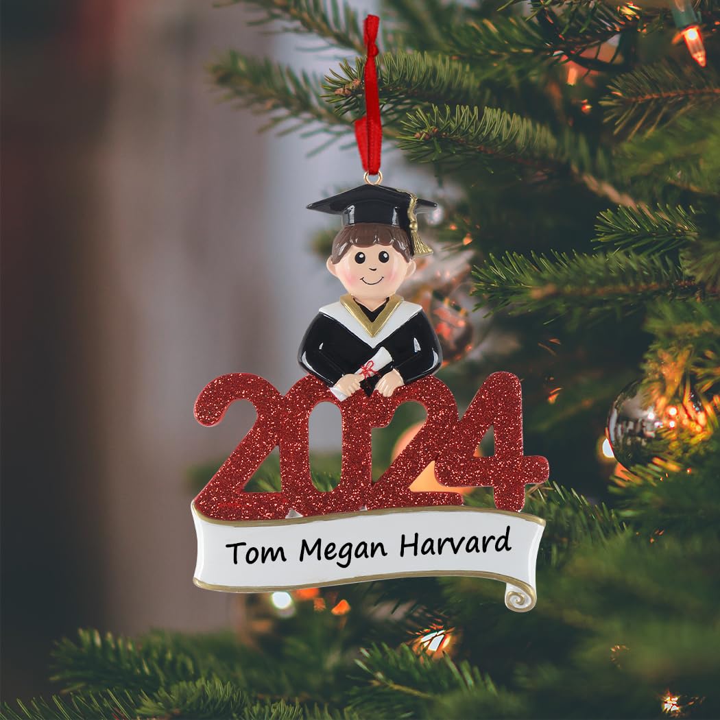Personalized MAXORA Graduate Boy Christmas Tree Ornament - Class of 2024 Graduation Gift for Him - Unique High School & College Student Keepsake - Perfect for Holiday Decor & Graduation Party Celebrations