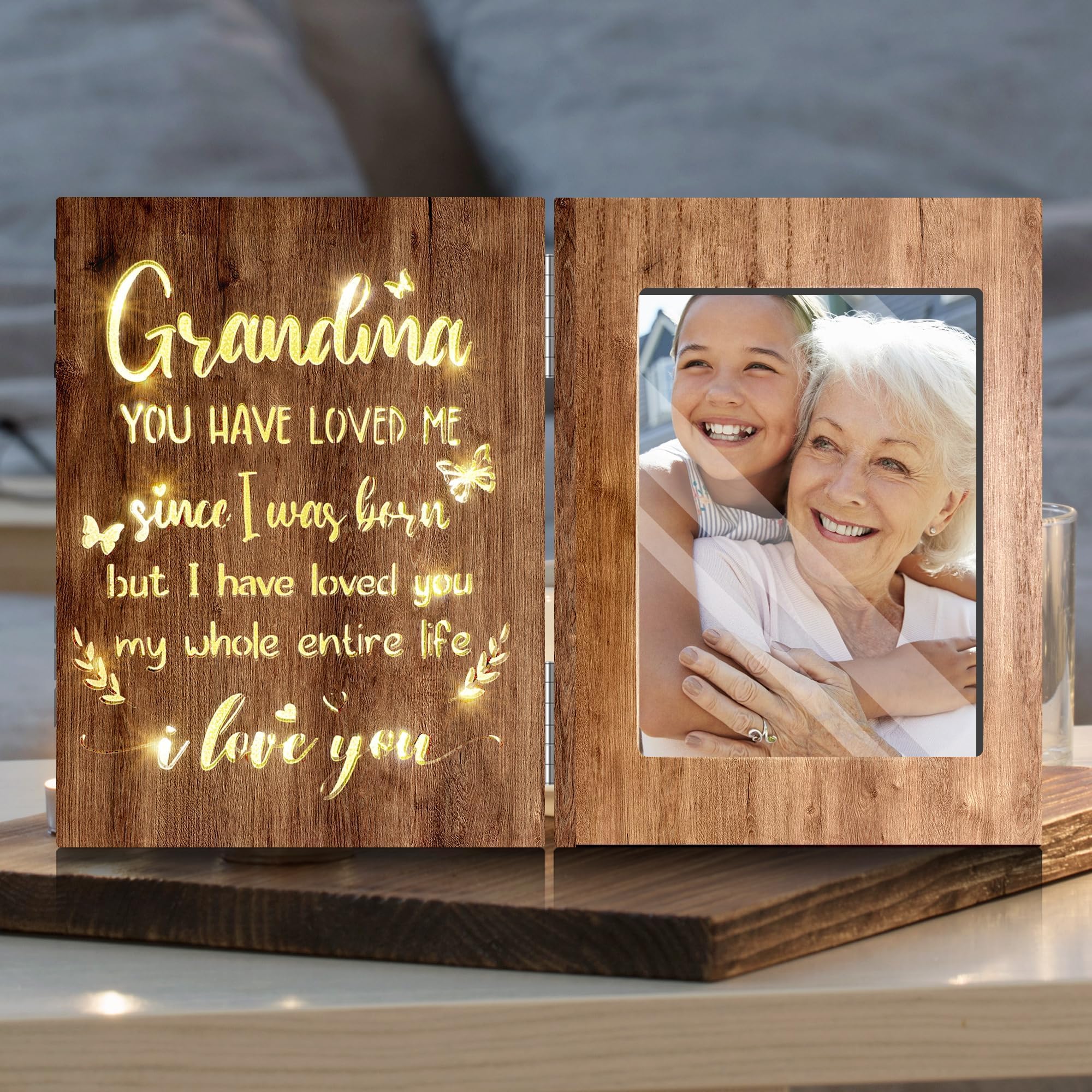 Personalized Mother's Day Gifts for Grandma - Brown Glowing 4x6 Picture Frame for Wall or Tabletop | Thoughtful Present from Grandchildren | Perfect for Home Decor & Family Memories