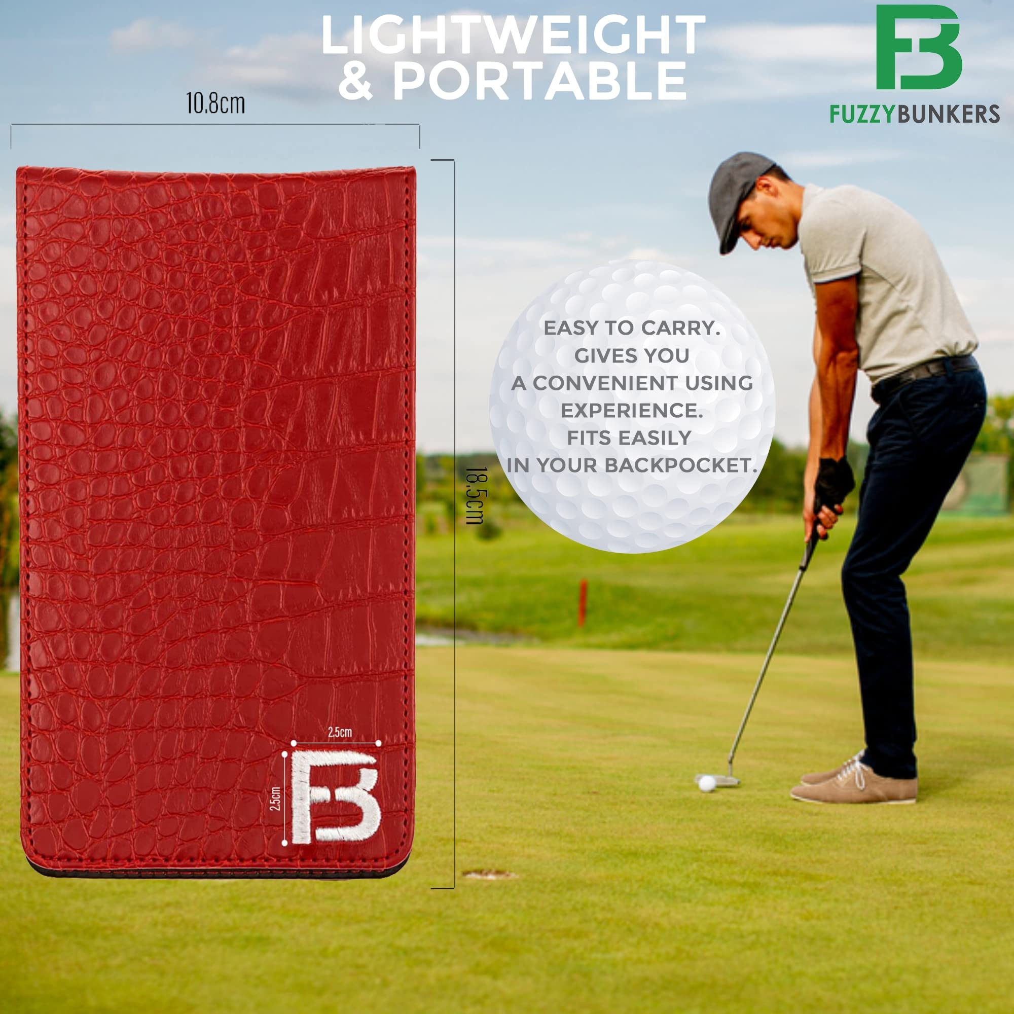 Premium Leather Golf Scorecard Holder & Yardage Book Cover with Free Pencil & Stat Tracker - Durable Golf Accessories for Course Play & Tournament Tracking