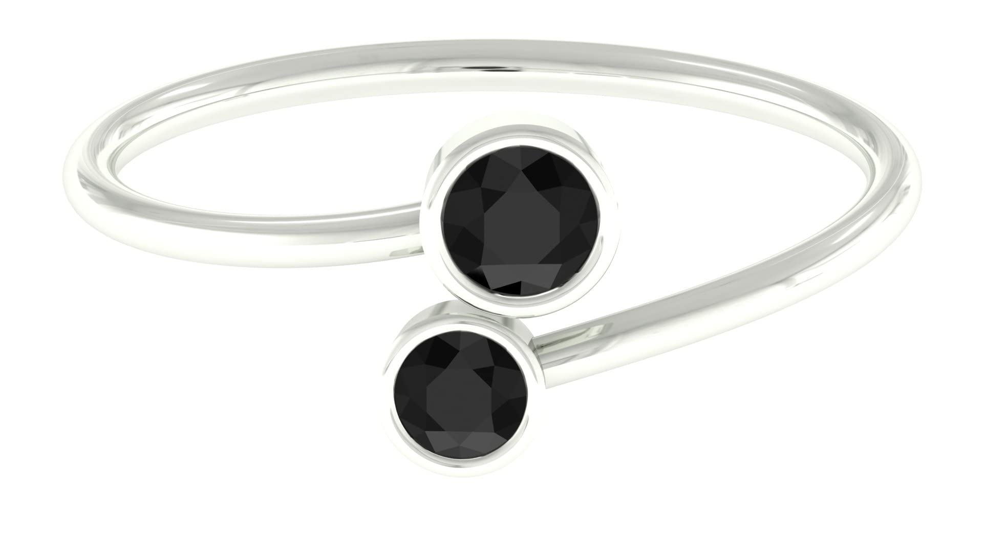 1/4 CT Natural Black Spinel Promise Ring - 14K Gold Bezel Set Two Stone Bypass Ring for Women - Elegant & Simple Jewelry for Engagement, Anniversary, or Gift Giving