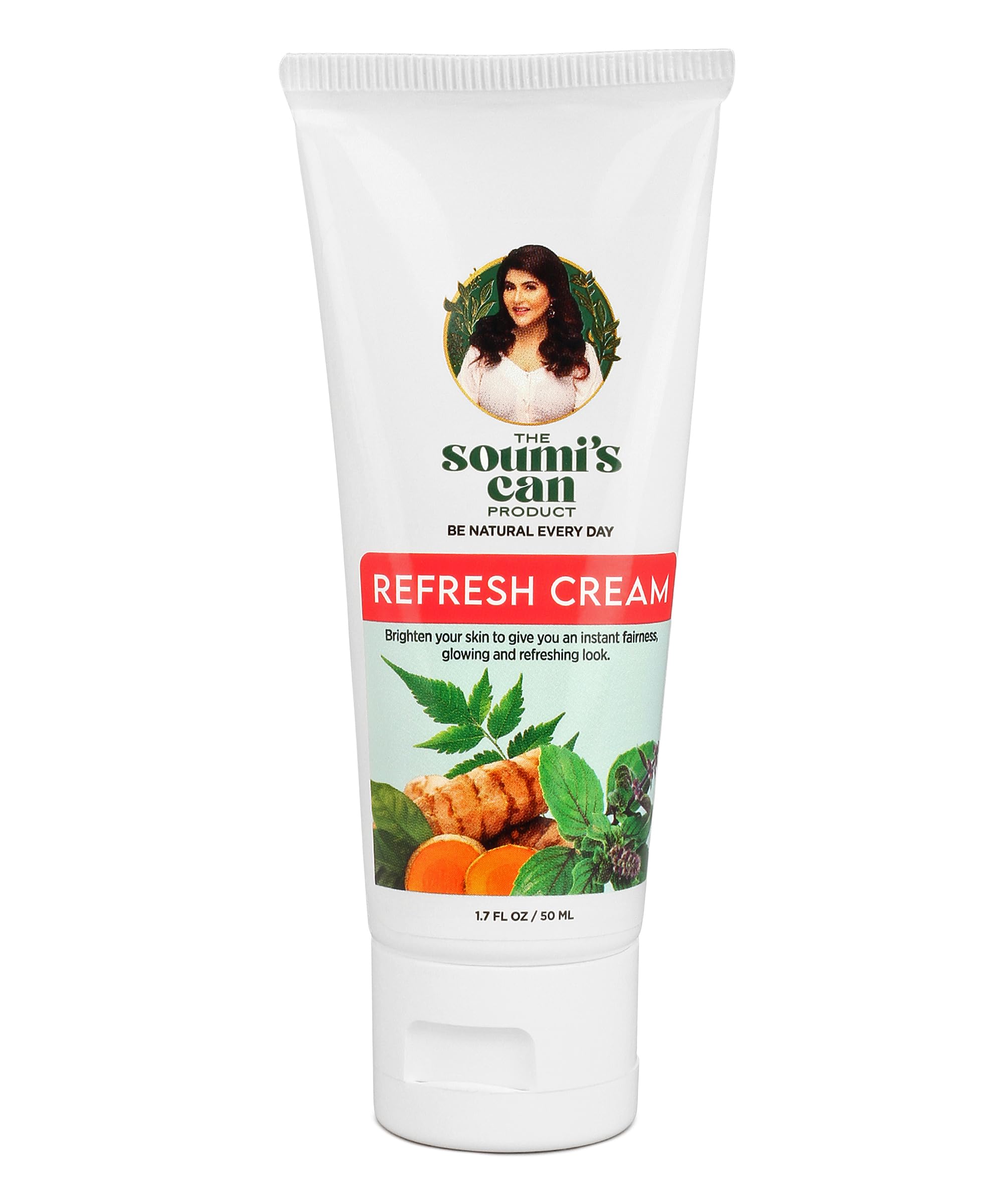 SOUMI'S CAN Refresh Cream with Haridra, Neem, Aloe Vera & Vitamin C - Instant Brightening & Glowing Skin Care - UV Protection & Primer for All Skin Types - Men & Women - 50g (Pack of 1) - Perfect for Daily Skincare Routine & Makeup Prep