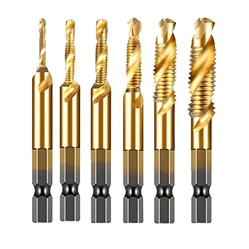 VALINK 6-Piece Titanium Drill Tap Bit Set - High Speed Steel Hex Shank Threading Tool Kit for Metal, Wood & Plastic - Perfect for DIY Projects, Home Repairs & Professional Machining