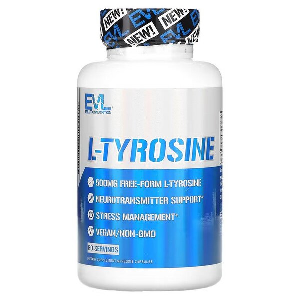 EVLution Nutrition L-Tyrosine 60 Capsules - Amino Acid Supplement for Focus, Energy & Stress Relief - Supports Cognitive Function & Mood - Perfect for Workouts, Study & Daily Stress Management