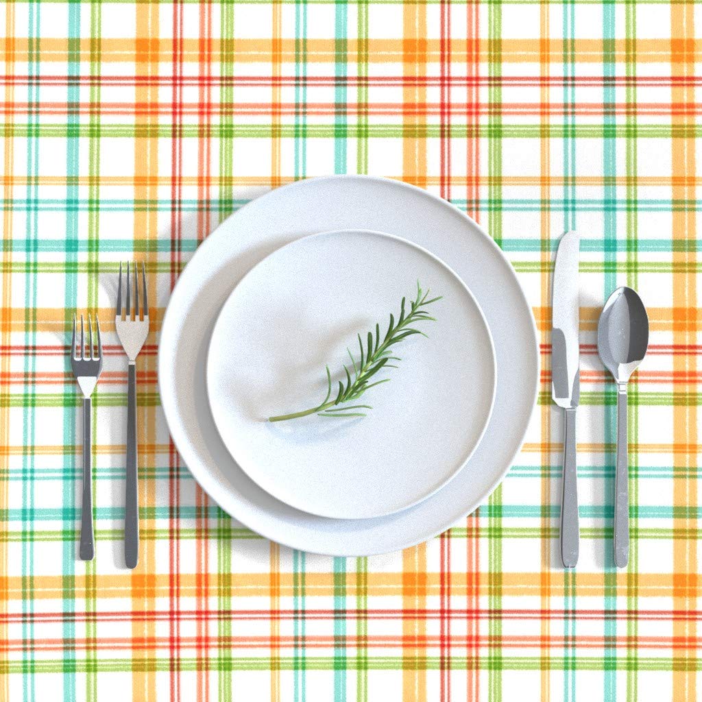 Premium Cotton Sateen Tablecloth 70x144 Inches - Plaid Aqua Red Orange Green Autumn Print for Kids & Baby | Custom Table Linens for Dining Room, Kitchen, Party Decor & Holiday Gatherings