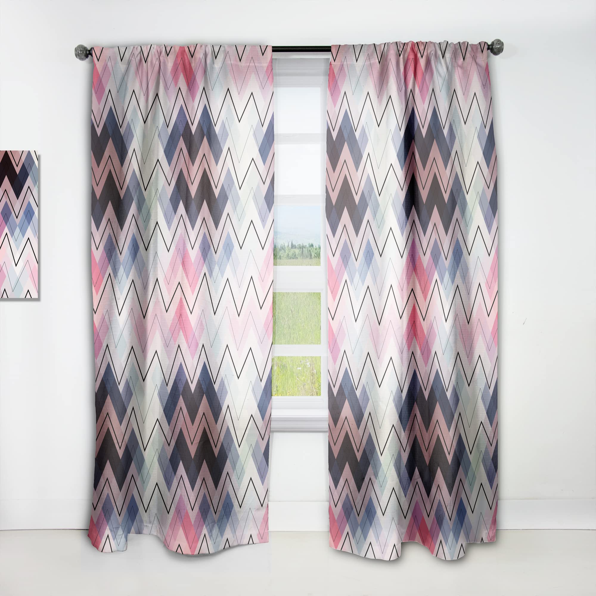 DesignQ Geometric Chevron Blue & Pink Thermal Insulated Curtain Panel - 52x84 Inches - Blackout Drapes for Bedroom & Living Room - Modern Window Treatment for Home Decor