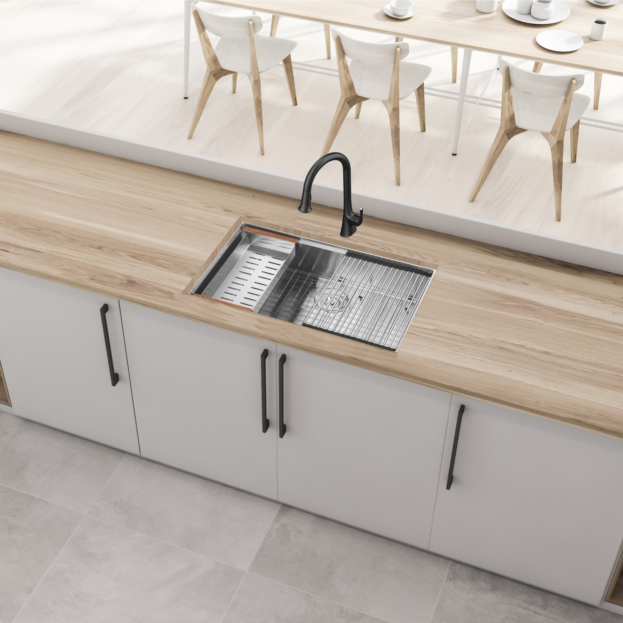 Ancona 30-Inch Handmade Undermount Single Bowl Workstation Kitchen Sink with Accessories - Satin Stainless Steel - Perfect for Modern Kitchens & Food Prep Stations