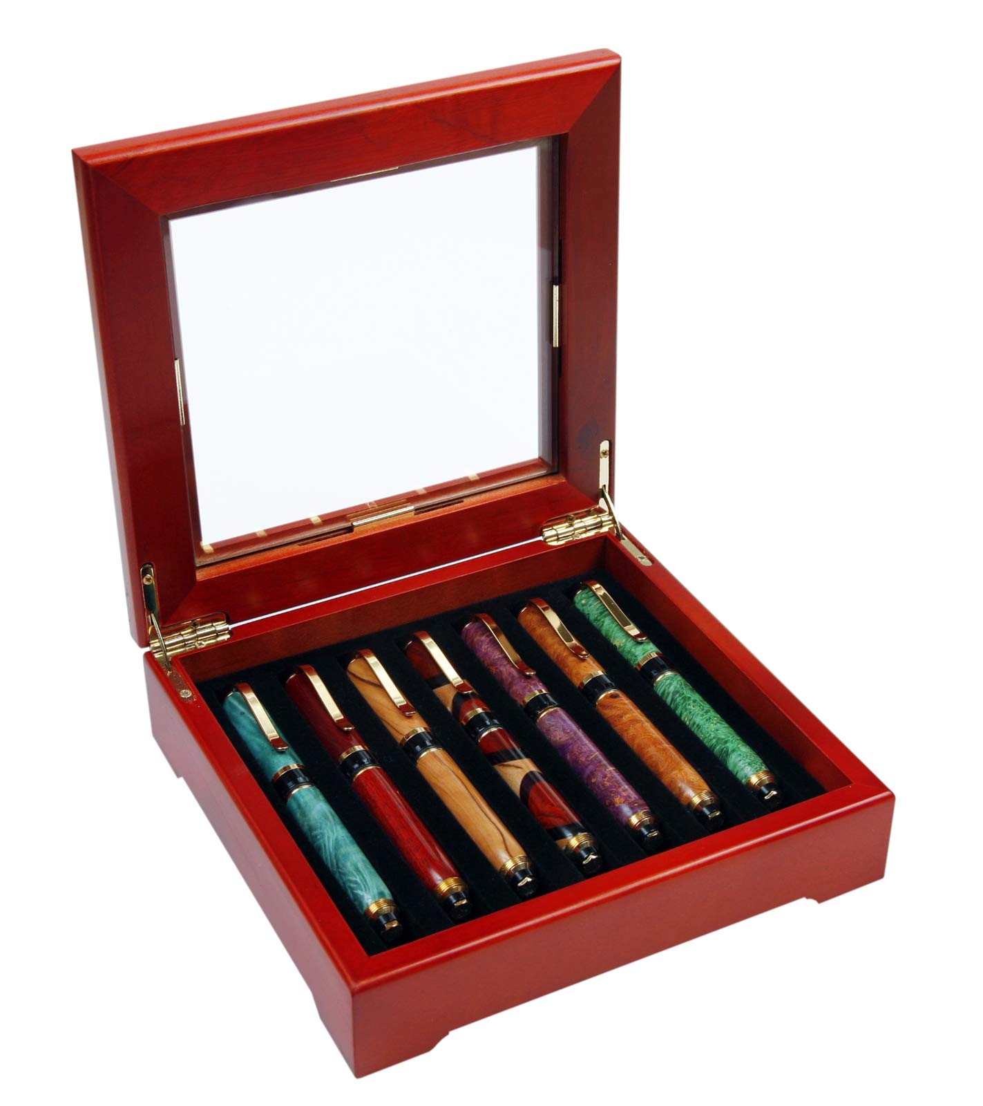 Premium Rosewood 7-Pen Display Case with Glass Top - Elegant Storage & Showcase for Fountain Pens, Ballpoints & Collectibles - Perfect for Home, Office & Gift Giving