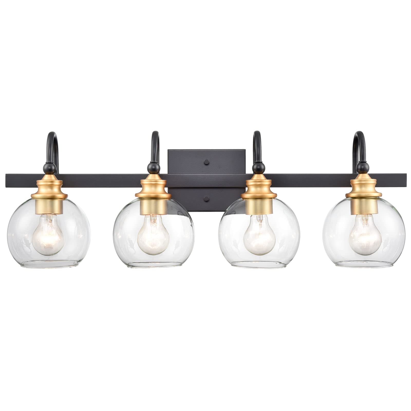 HYDELITE Black Globe Bathroom Vanity Light Fixture - 3-Light Wall Sconce with Clear Glass Shade for Mirror Lighting | Perfect for Modern Bathrooms, Powder Rooms & Dressing Areas