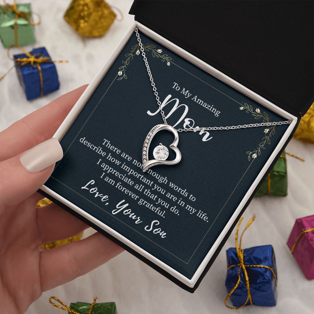 Beautiful Cubic Zirconia Heart Necklace for Mom - 14K White or Yellow Gold Plated Gift from Son | Perfect for Mother's Day, Birthday & Anniversary Gifts