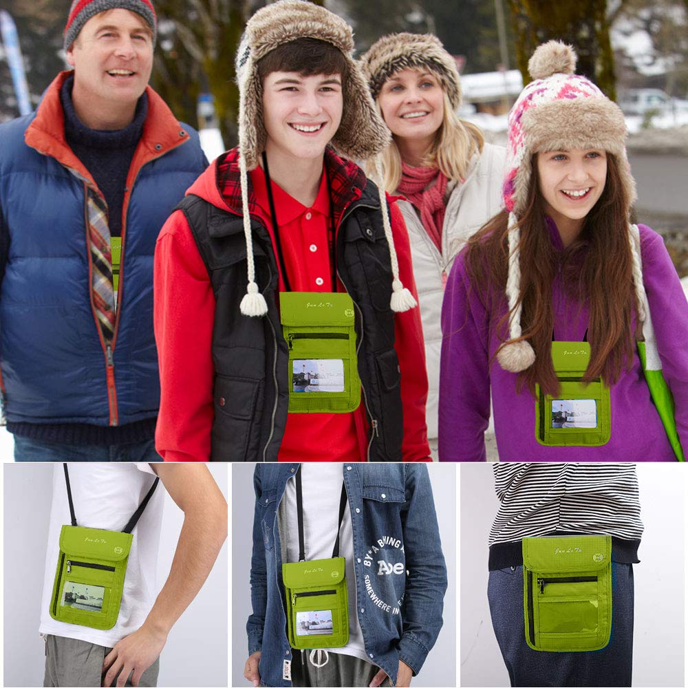 RFID Passport Holder for Travel - Waterproof Document Organizer with Visual Window | Neck Wallet for Men & Women | Perfect for Airports, Vacations & Business Trips (Green)