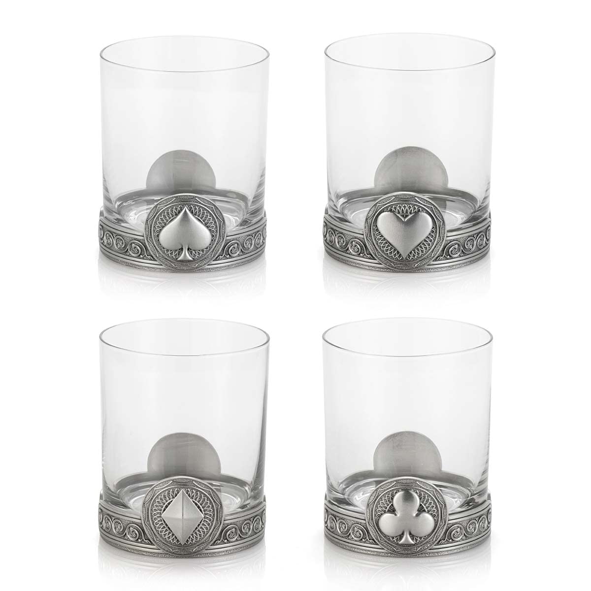 Royal Selangor Pewter Whiskey Tumbler Set of 4 (10oz Each) - Premium Ace Collection for Cognac, Bourbon, Scotch & Cocktails - Perfect for Home Bar, Gifts & Entertaining