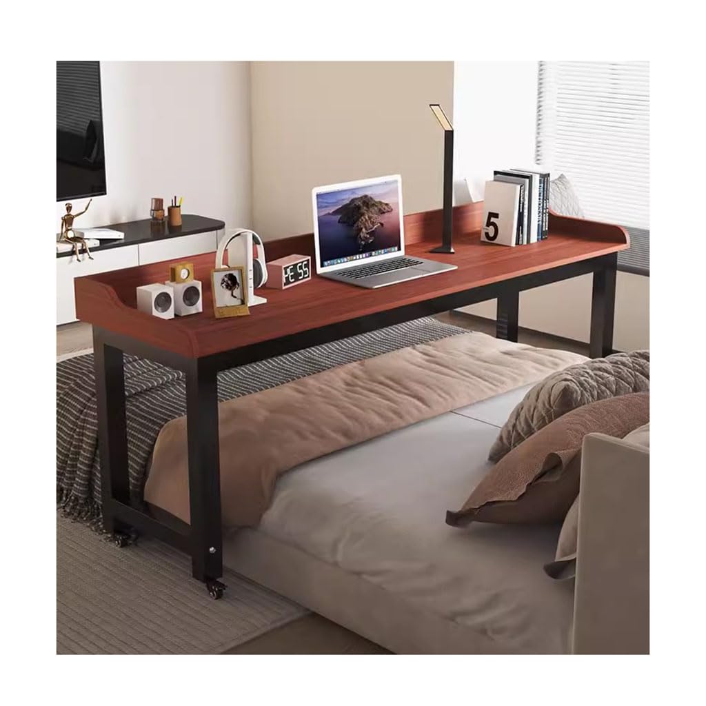 Adjustable Overbed Table with Lockable Wheels - Mobile Laptop Desk for Bed, Work, Study & Dining - 220x50x80cm Rolling Bedside Table - Perfect for Home Office, Hospital, Dorm Room & Elderly Care