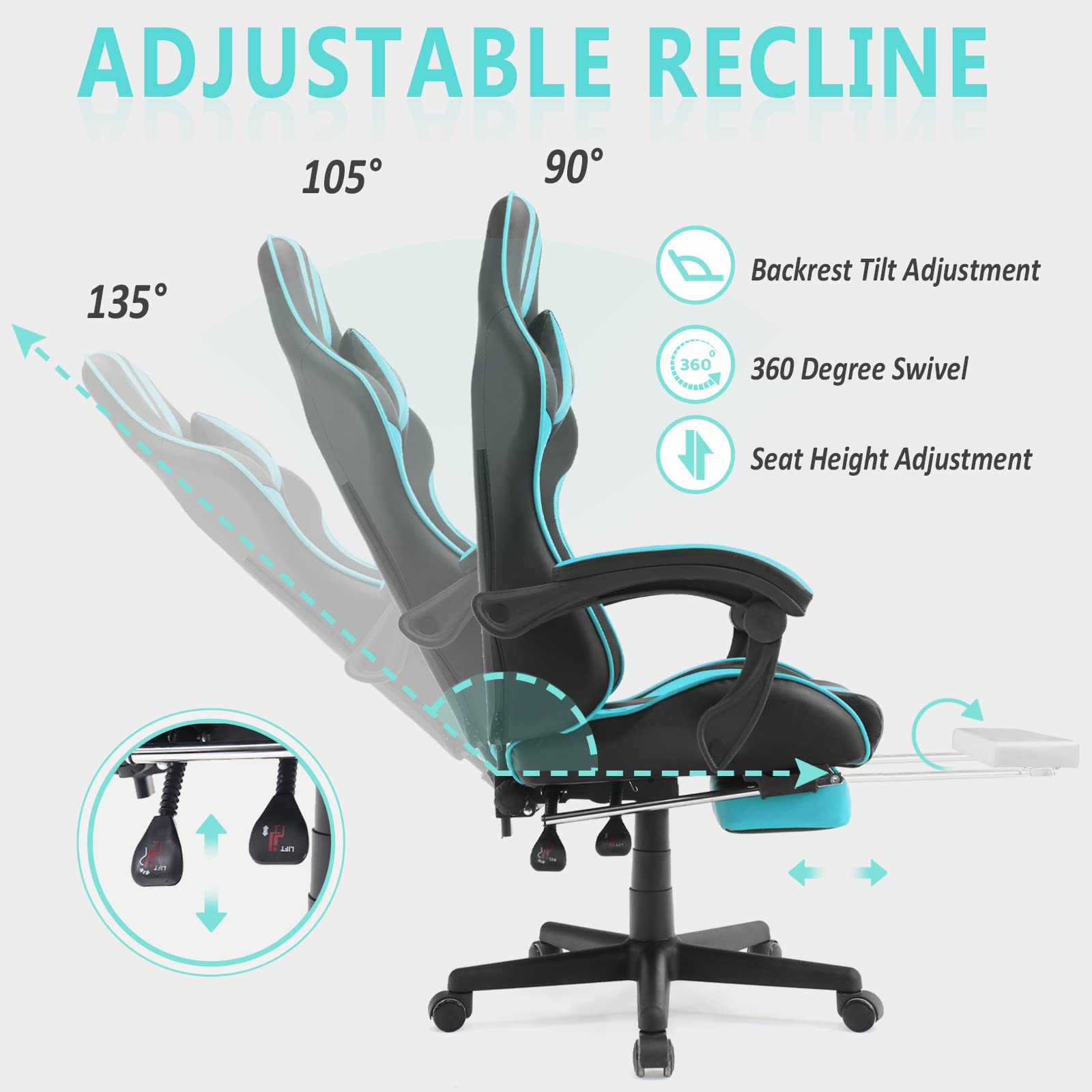 Premium Miami Blue Ergonomic Gaming Chair for Adults & Teens - High Back PC Gaming Chair with Lumbar Support - Perfect for Esports, Streaming & Office Work