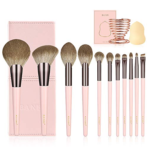 BANFI 11-Piece Foundation & Eyeshadow Makeup Brush Set with Wood Handle - Professional Cosmetic Blending Brushes, Magnetic Case Included (Pink) - Perfect for Daily Makeup, Contouring & Professional Beauty Application