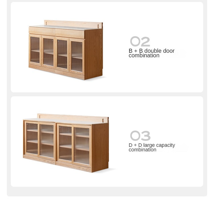 Solid Oak Wood Sideboard Buffet Cabinet - Multi-Functional Storage Locker with Drawers & Shelves for Dining Room, Living Room, and Entryway Organization