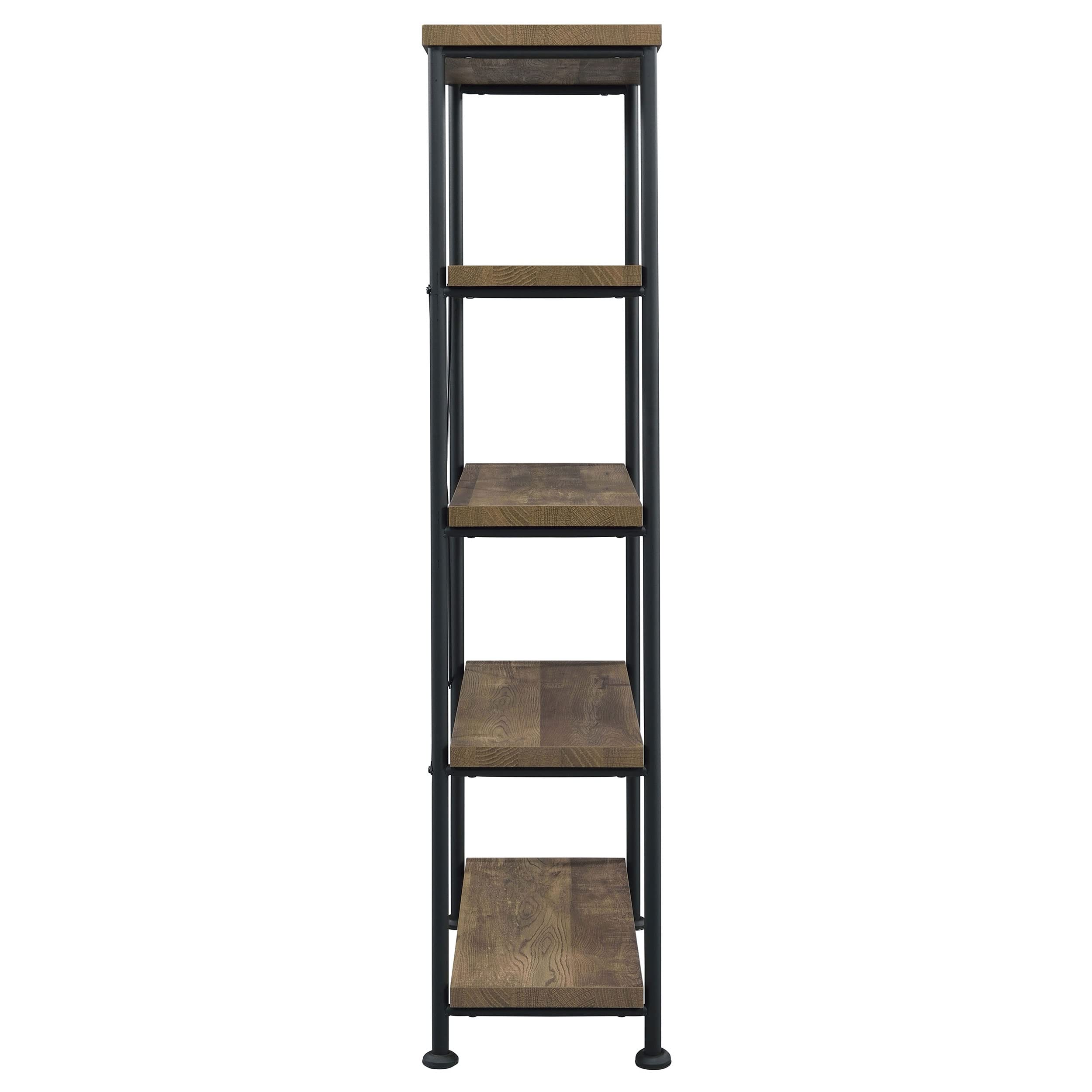 Coaster Furniture Analiese Rustic Industrial 4-Shelf Bookcase - Brown Oak & Black Composite Wood Shelves with Metal Frame - Perfect for Living Room, Office & Bedroom Storage