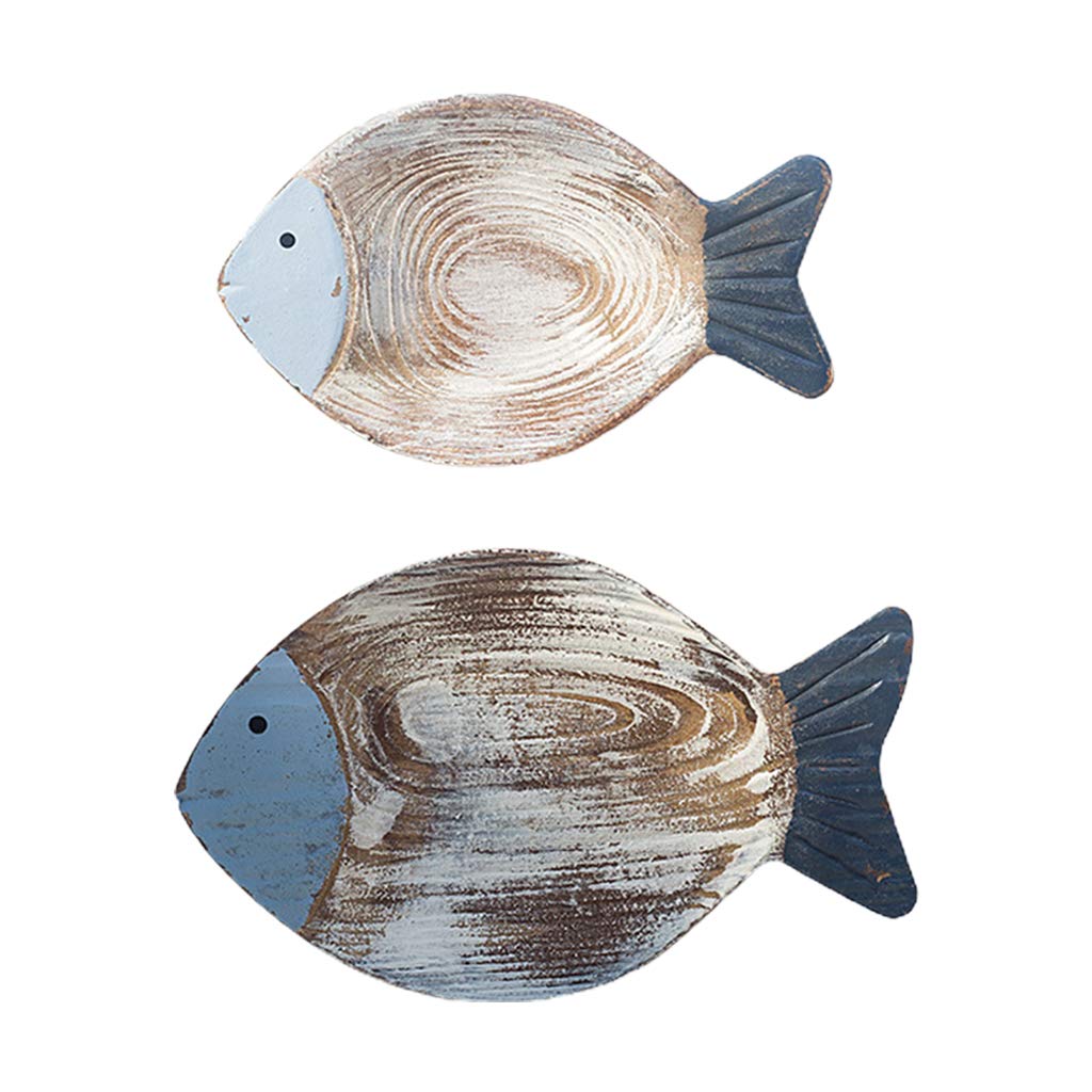 2 Pack Hand Carved Wooden Fish Wall Decor - Rustic Hanging Fish Ornament for Home, Office, Patio, Porch | Indoor & Outdoor Decorative Art for Coastal, Farmhouse, and Boho Style Rooms