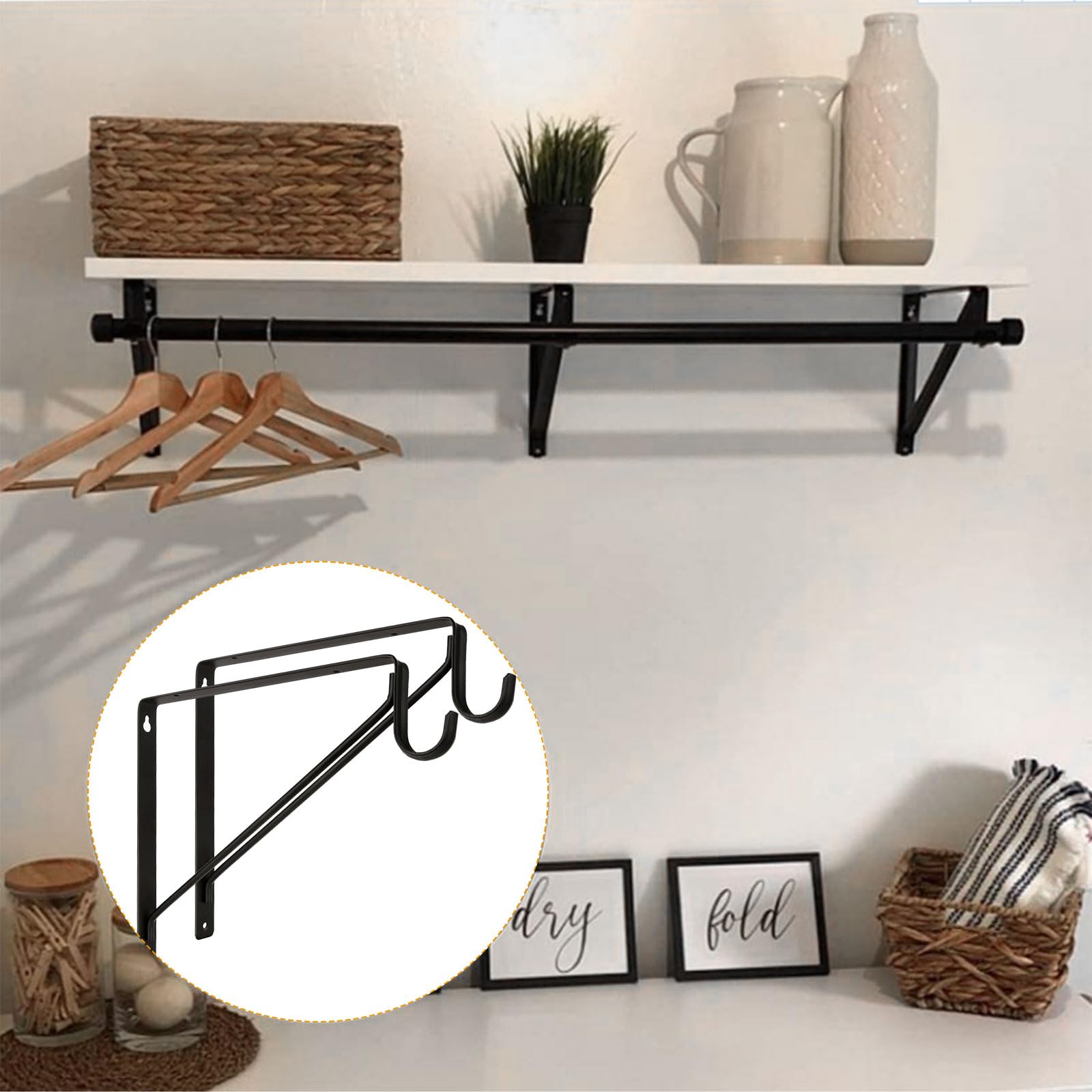 6 Pack Heavy Duty Steel Closet Rod Brackets - 11