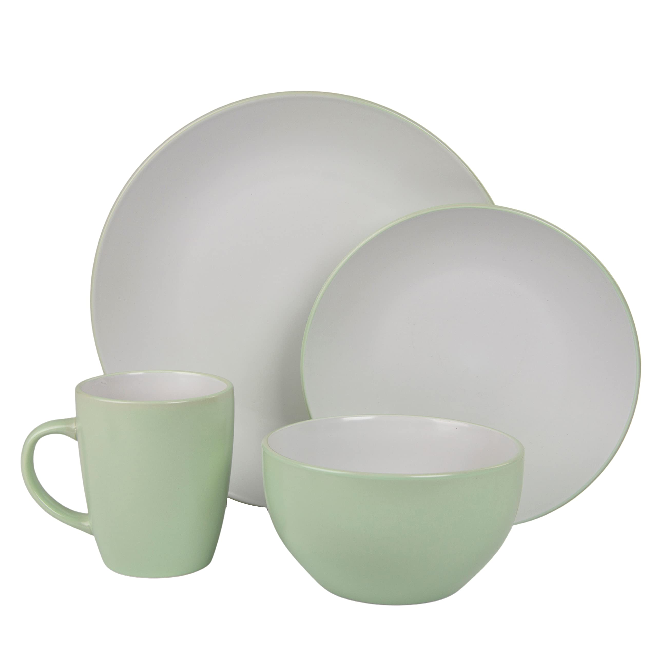 10-Piece Strawberry Street Two-Tone Coupe Dinnerware Set in Green & White - Elegant Tableware for Casual Dining, Entertaining, and Everyday Use
