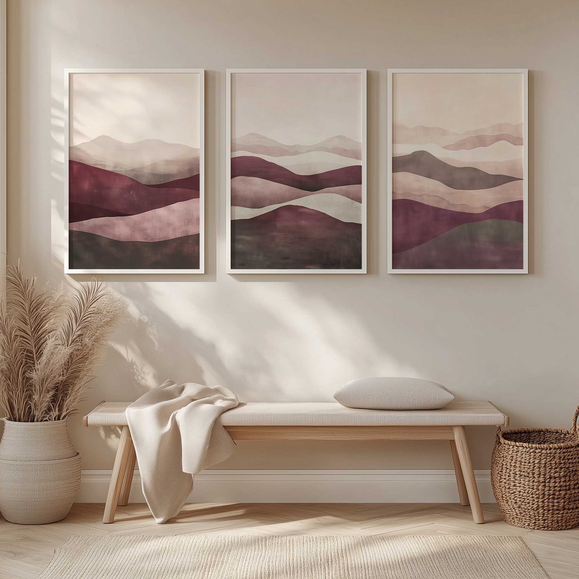 Garnet Whisper - Set of 3 Framed Wall Art Prints for Home Decor | Botanical Floral Paintings | Perfect for Living Room, Bedroom & Office Decor
