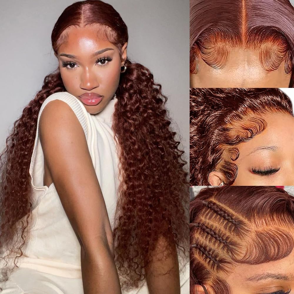 30 Inch Deep Wave Lace Front Wigs Human Hair - Pre Plucked Reddish Brown 13x6 Lace Wig with Baby Hairline | Natural Burgundy Human Hair Wig for Women | Perfect for Daily Wear, Cosplay, and Special Occasions