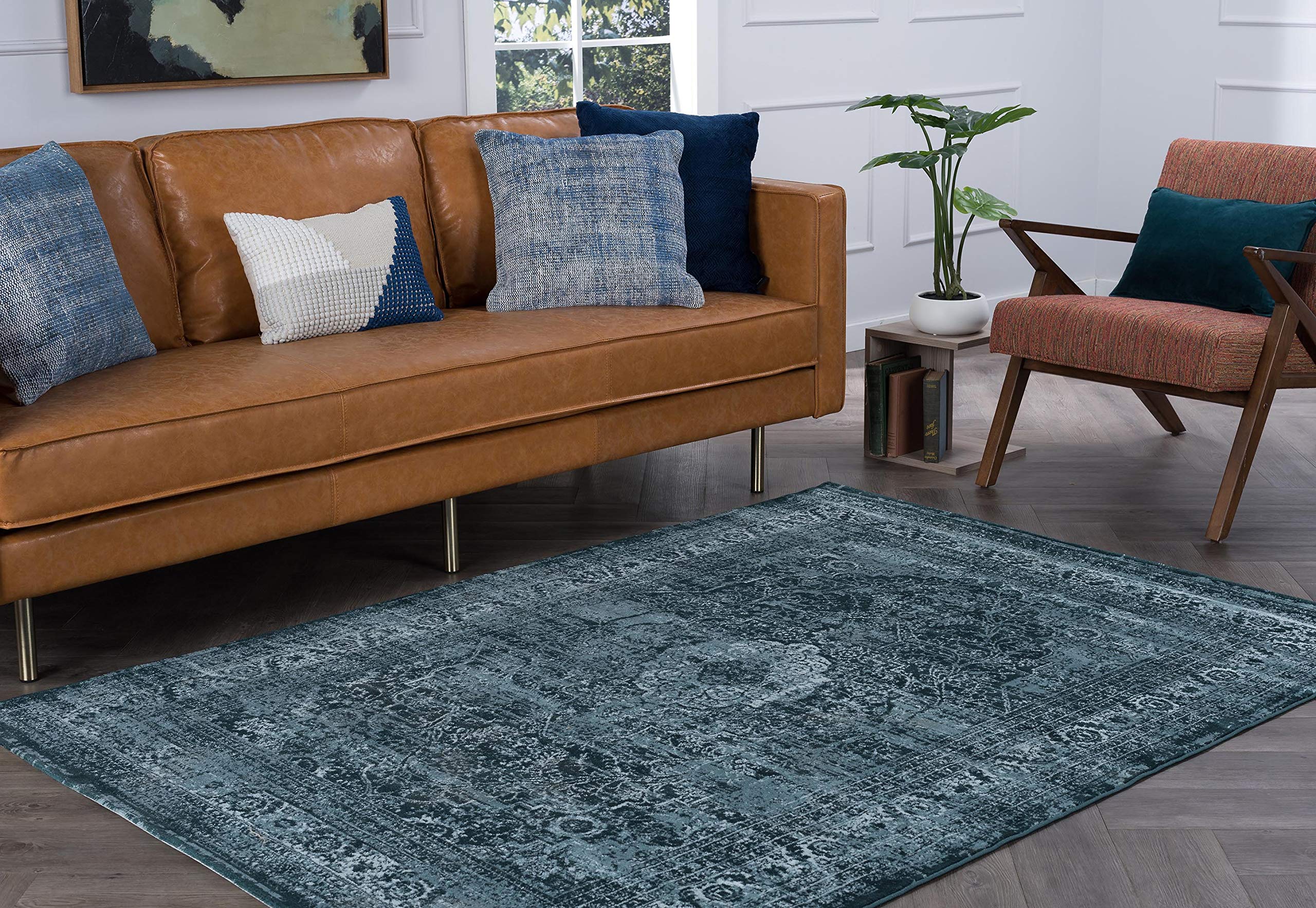 Ariel Blue 9x13 Rectangle Vintage Oriental Area Rug - Soft Living Room Rug, Bedroom Carpet, Dining Room Floor Mat - Perfect for Home Decor, Office & High Traffic Areas