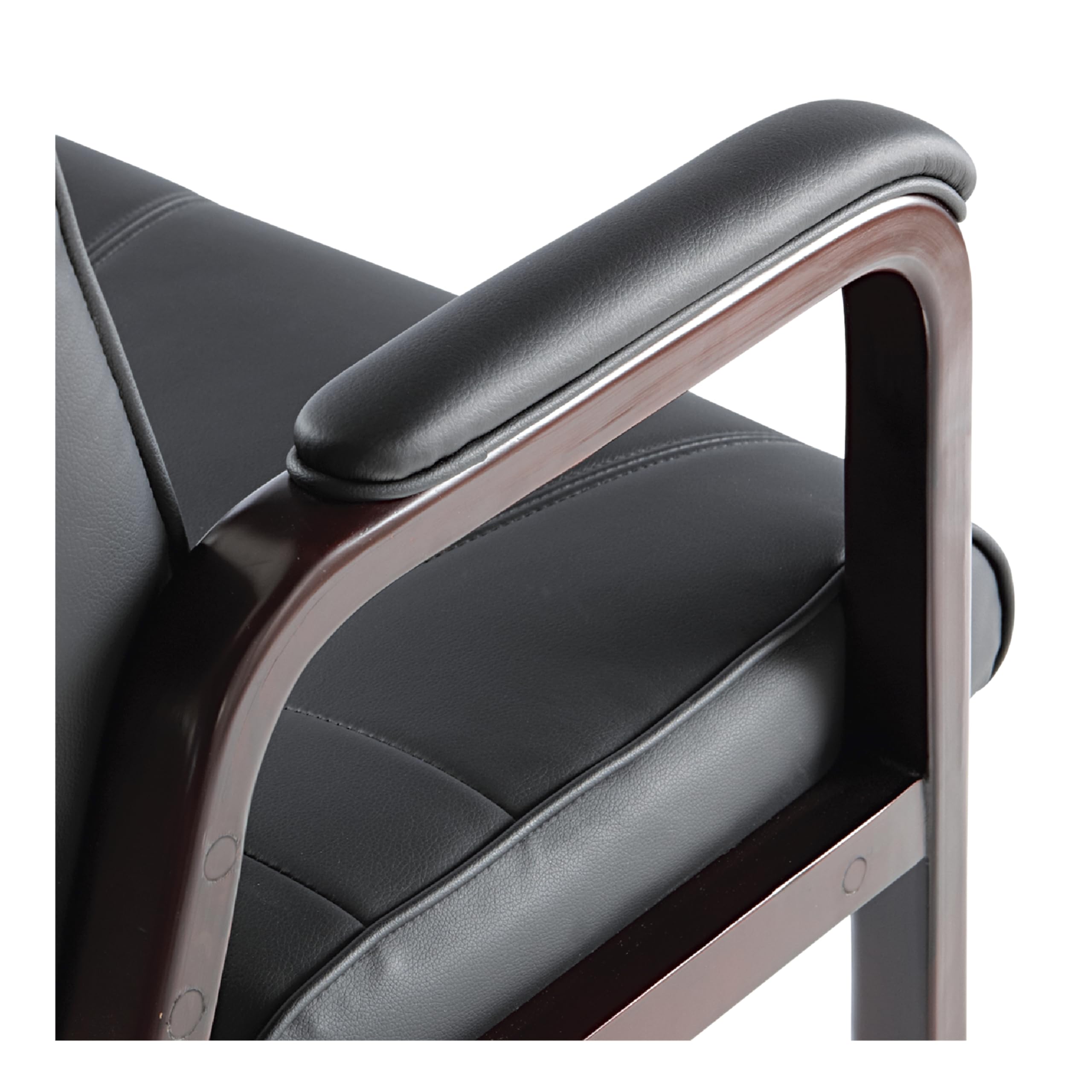 Alera Madaris Series Leather Guest Chair with Wood Trim Legs - Black/Mahogany Office Chair for Reception, Conference Room & Home Office