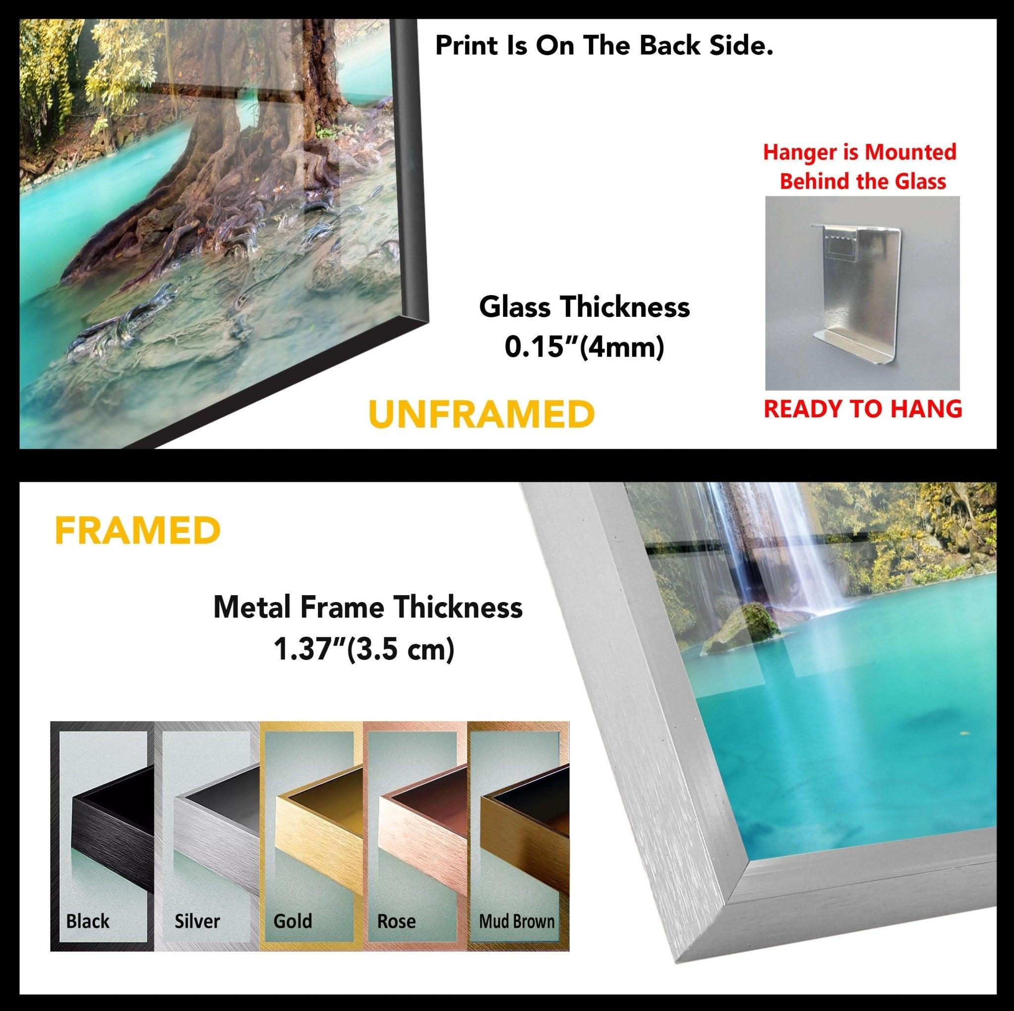 Autumn Forest Waterfall Glass Wall Art - Nature-Inspired Home Decor for Living Room, Bedroom & Office