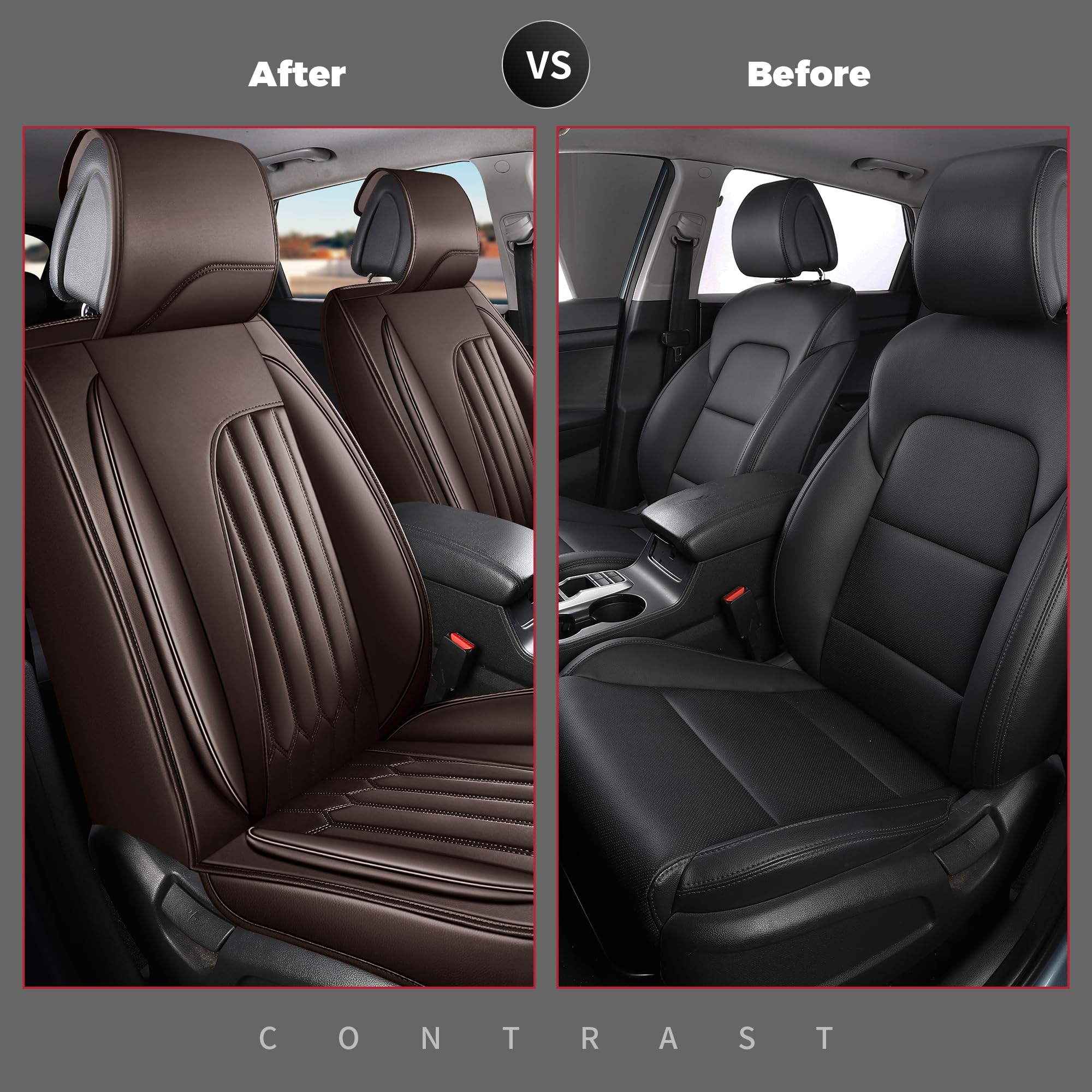 Premium Faux Leather Car Seat Covers Full Set - Universal Waterproof Seat Protectors for Sedan, SUV & Pickup Trucks - Coffee Color - Perfect for Daily Commute, Road Trips & Family Travel