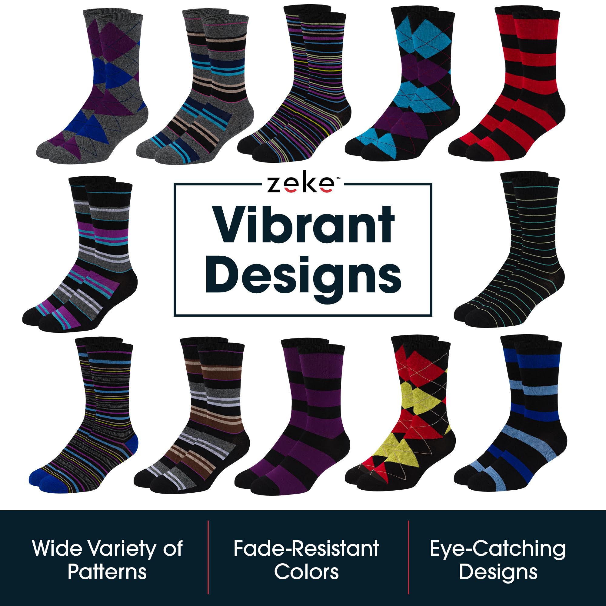 ZEKE Funny Dress Socks for Men - Colorful Crazy Patterned Socks - Cool & Funky Novelty Socks for Work, Gifts & Everyday Wear