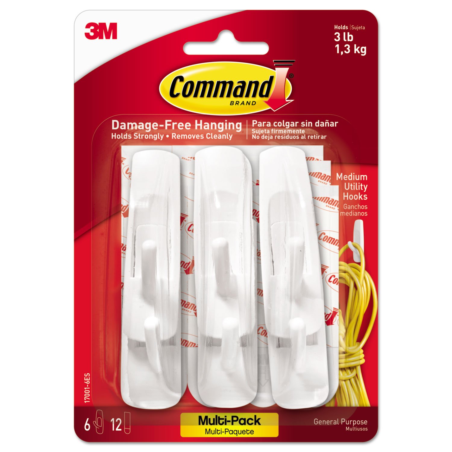Command 170016Es Medium Reusable Adhesive Hooks - 6 Pack Value Pack for Hanging Pictures, Keys & Decor in Home, Office & Dorm Rooms