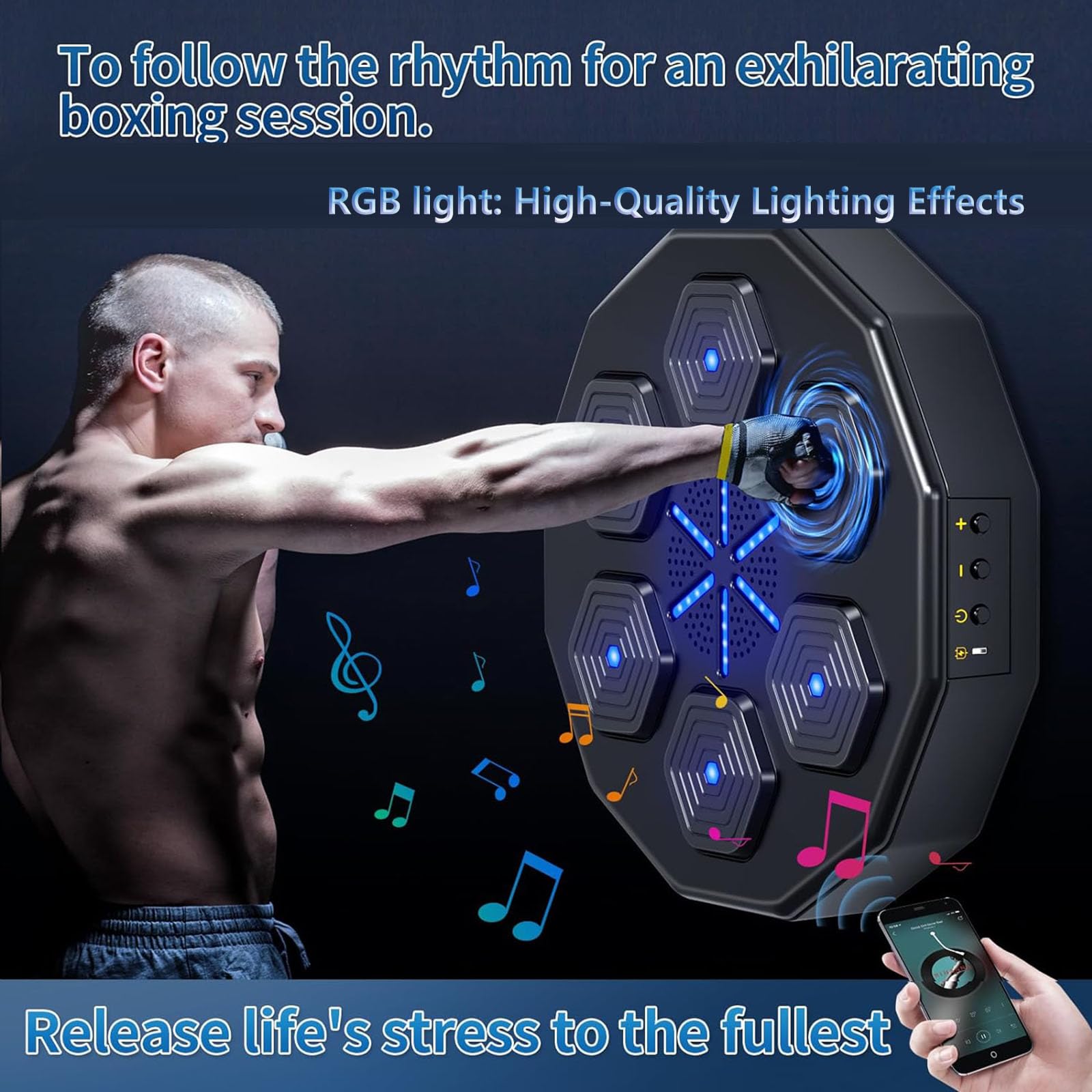 Smart Boxing Machine Wall Mounted - Music Boxing Training Equipment with Punching Target for Home Workout, Stress Relief & Fitness | Perfect for Boxing Training, Cardio Exercise & Stress Relief at Home or Gym