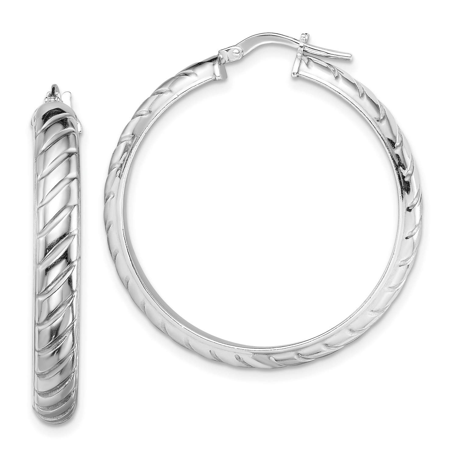 Sterling Silver 5mm Polished Textured Hoop Earrings for Women - 36.6x34.5mm Lightweight Dangle Earrings for Everyday Wear, Party & Gift Giving