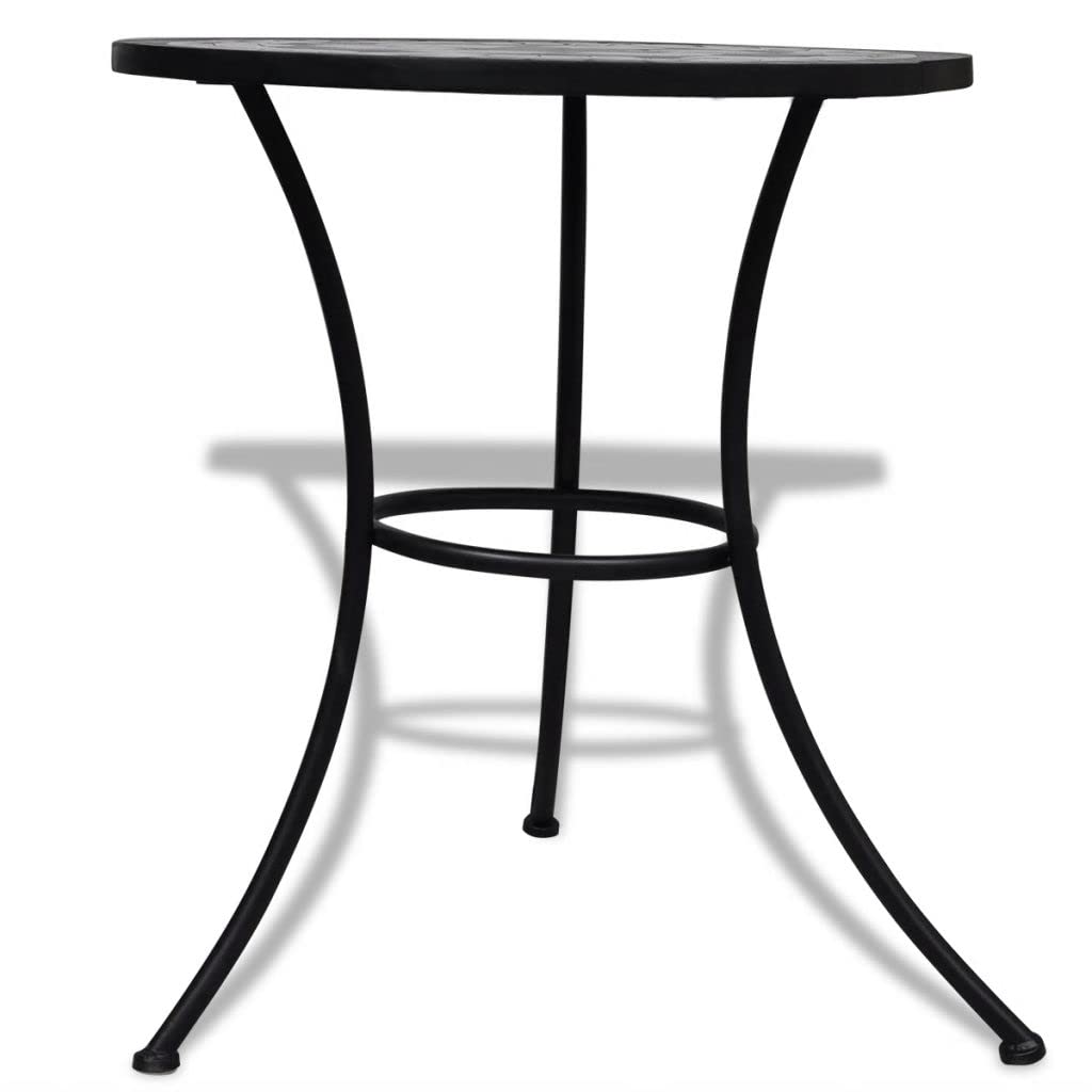 23.6 Inch Black and White Mosaic Bistro Table - Outdoor Patio Decor, Garden Dining Set, Perfect for Backyard, Balcony & Cafe Settings
