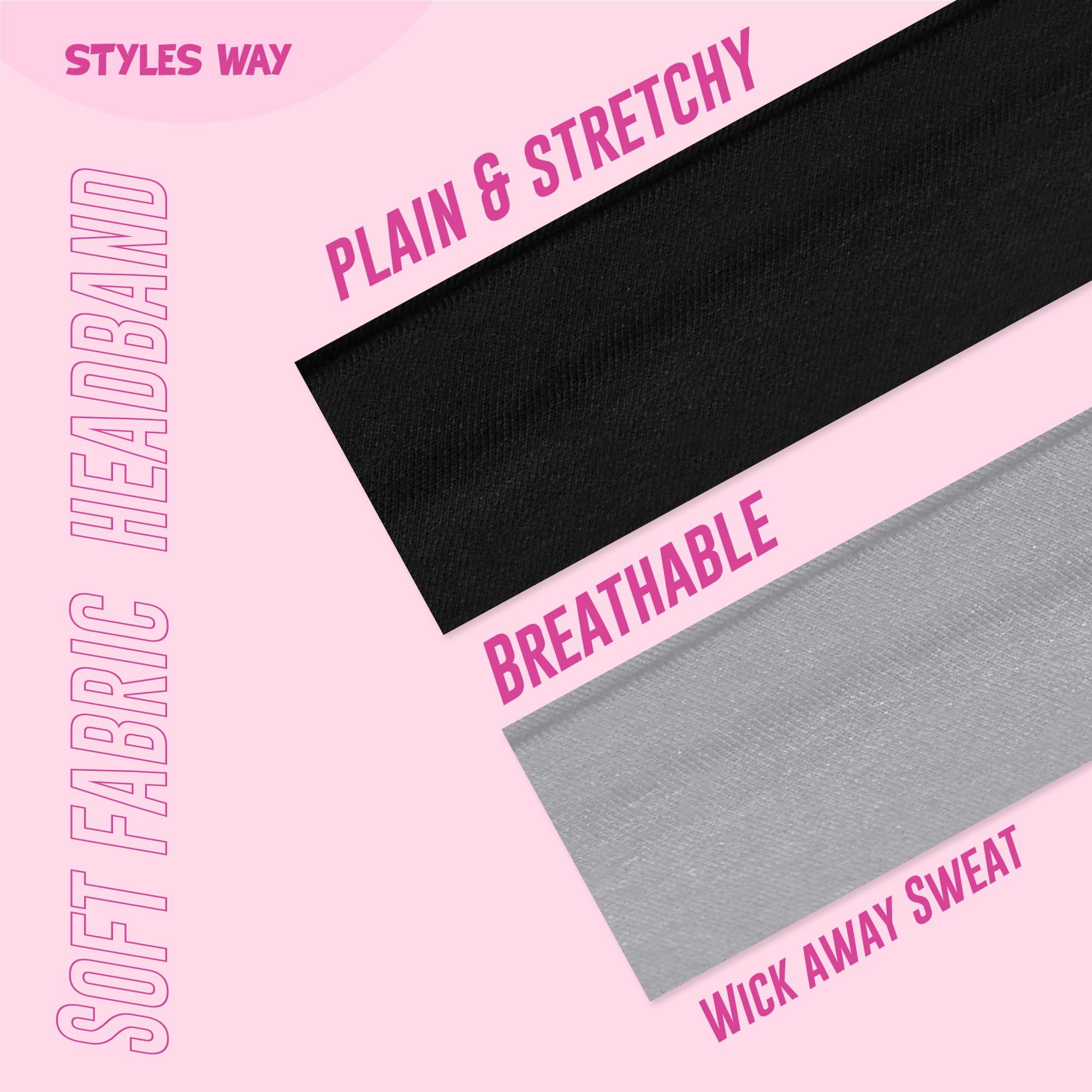 3 Pack Non-Slip Headbands for Women - Soft Stretchable Sports Hairbands for Workout, Yoga, Running & Fitness - Stay Secure During Exercise & Daily Activities