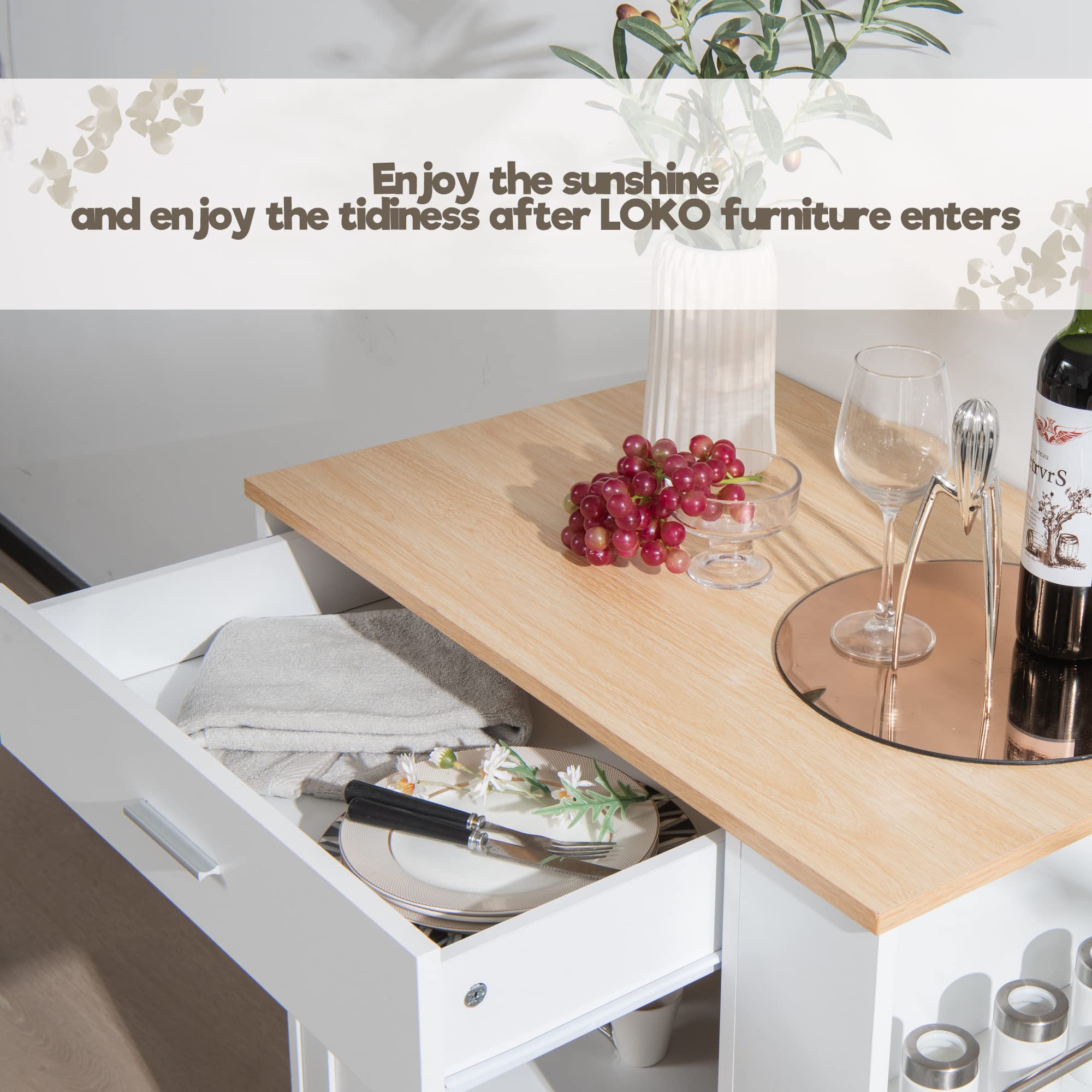 LOKO Mobile Kitchen Island Cart with Towel Rack & Spice Rack - 32.5