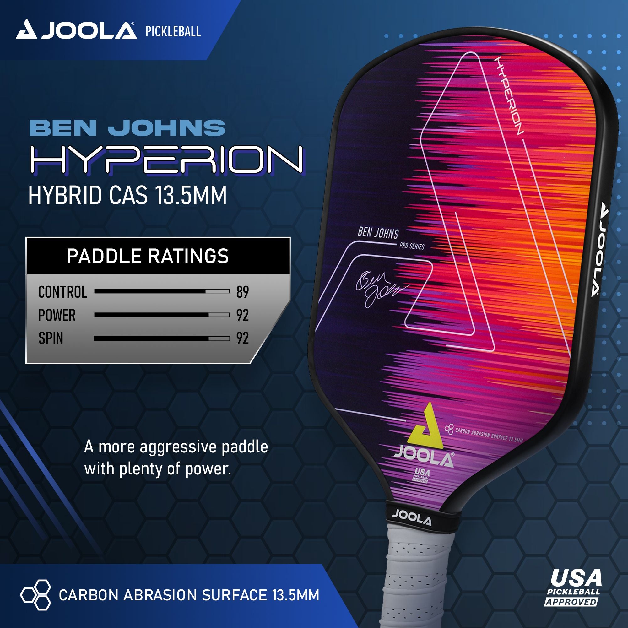 JOOLA Ben Johns Hyperion CAS Pickleball Paddle - Lightweight Carbon Fiber Surface for Power & Control - Perfect for Competitive Play & Tournaments