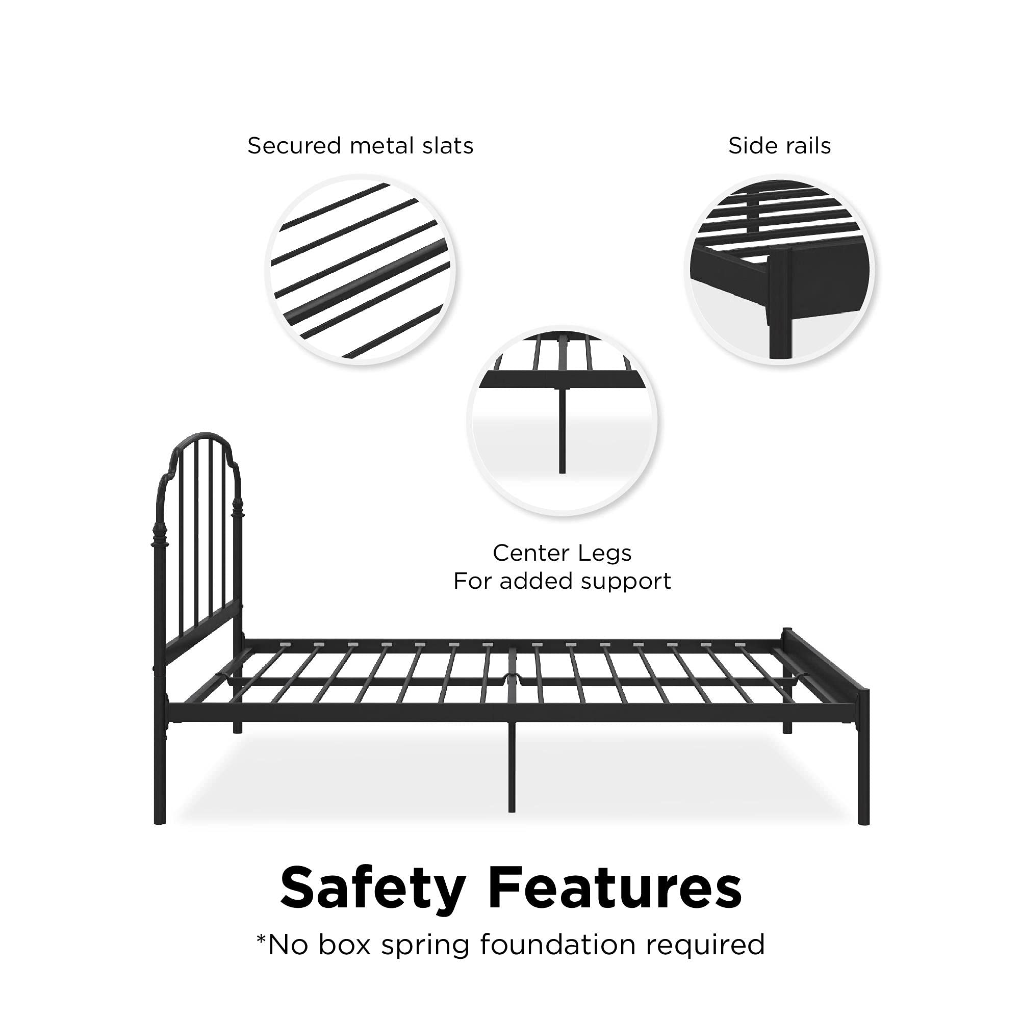 REALROOMS Camie Metal Platform Bed Frame - Full Size, Adjustable Height, No Box Spring Required, Sturdy Black Steel Design - Perfect for Modern Bedrooms, Guest Rooms & Small Spaces