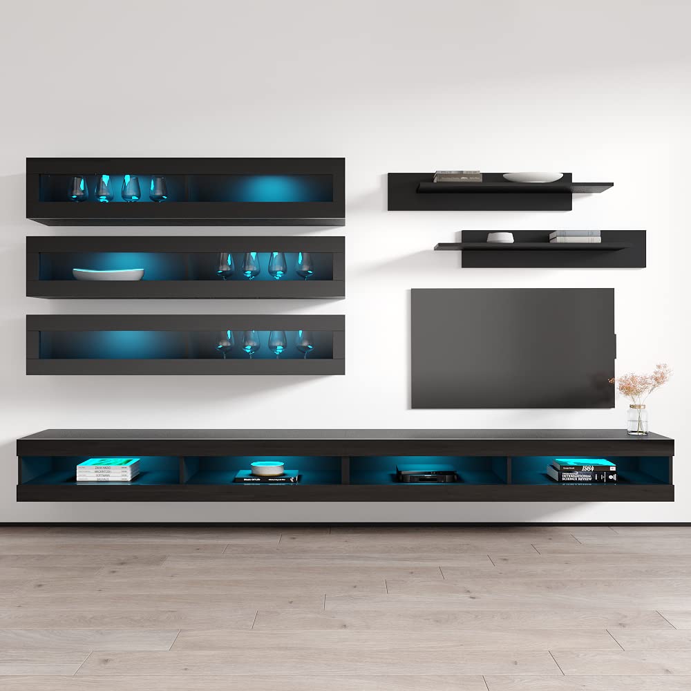 Modern Floating TV Stand with Storage & LED Lights - Wall-Mounted Entertainment Center for Bedroom & Living Room - 34