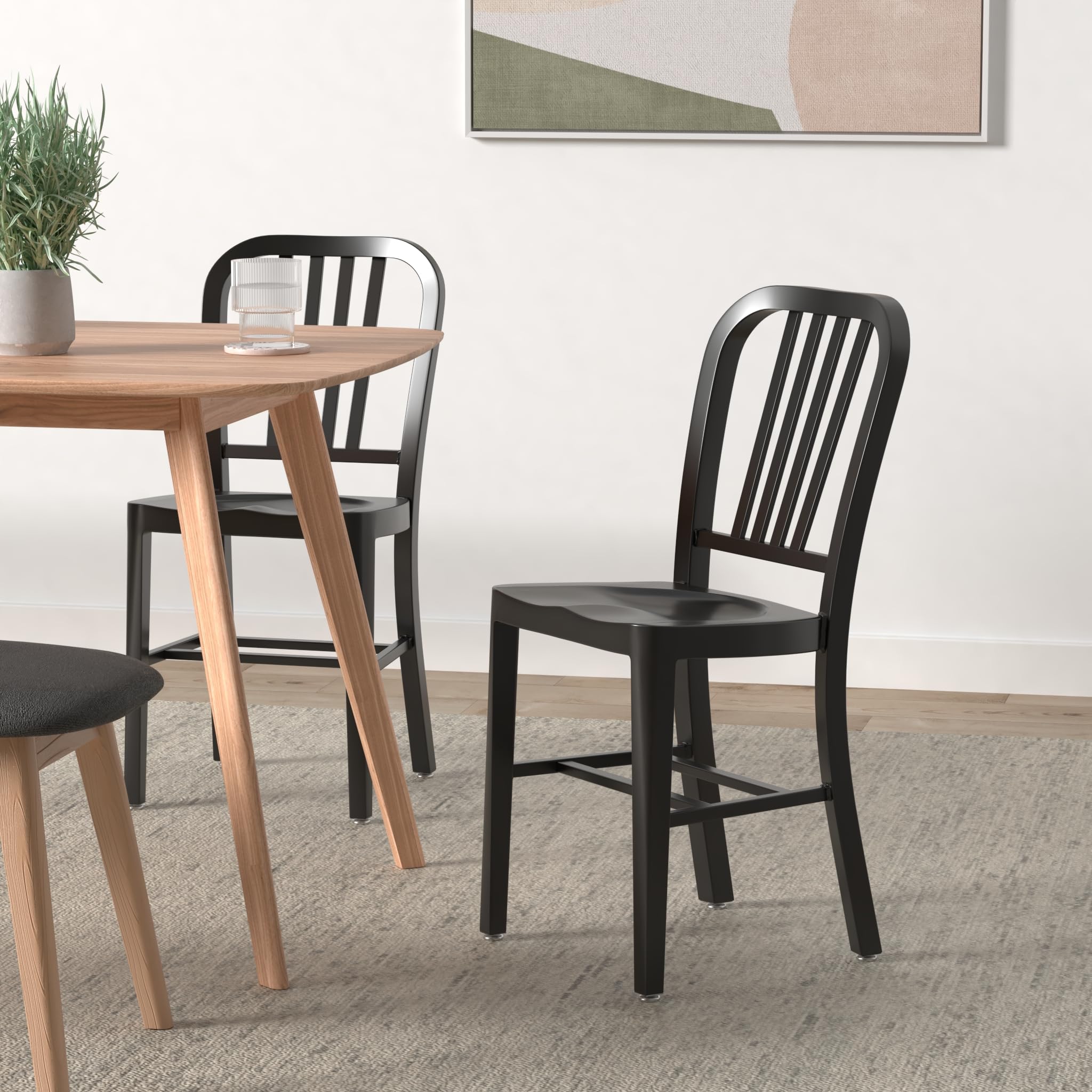 Laura Davidson Bryant Side Chairs Set of 2 - Lightweight Aluminum Dining & Office Chairs with Armrests, Commercial Grade, Black - Perfect for Restaurants, Cafes, and Home Workspaces